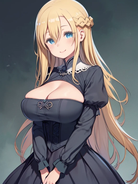 masterpiece, highest quality、Medium wide shot、Cowboy Shot、(mint, blue eyes, braid、Long blonde、Hair between the eyes)、((Big Breasts、Huge breasts))、Smile、Gothic、gothic、Gothic ta、