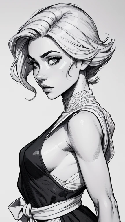 Personagem arte em preto e branco para colorir estilo drawing para colorir estilo Artline mulher ninja com marcas de guerras Imagem de desenho animado de uma mulher .cartoon style illustration, estilo de arte dos desenhos animados, estilo de arte dos desenhos animados, digital illustration style, design de personagens altamente detalhado, arte digital detalhada coragem, arte em preto e branco para colorir Design de personagens de retrato, beautiful digital illustration, retrato de alta qualidade, Arte em quadrinhos, mulher jovem cabelo com transas lindas . Beautiful lined eyes Medium large bust and wonderful sexy clothes. image expression of sexual desire from waist to head illustration