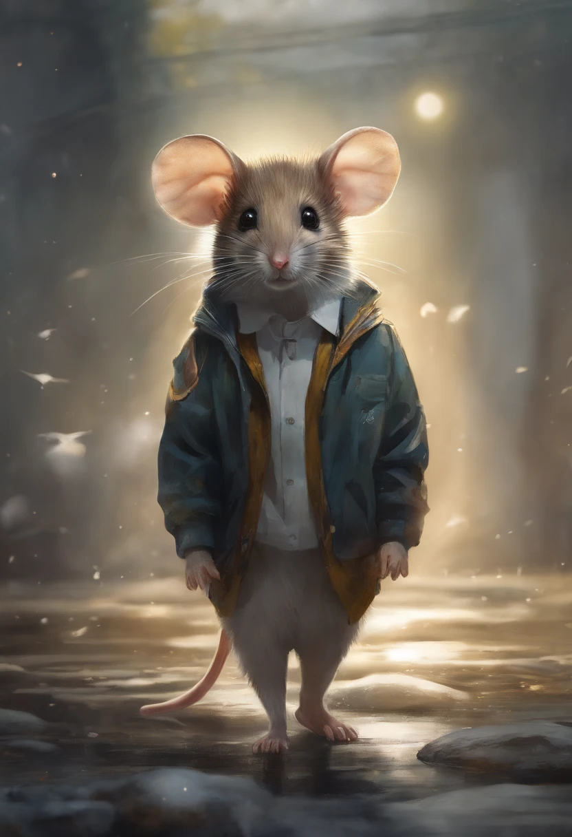 完美Center, cute mouse, Wear student uniform, hapiness, standing posture, abstract beauty, Center, Looking at the camera, face camera, Nearly perfect, Dynamic, Very detailed, Smooth, Sharp focus, 8k, High definition resolution, illustration, Artwork by Carne Griffiths and Wadim Kashin, White background