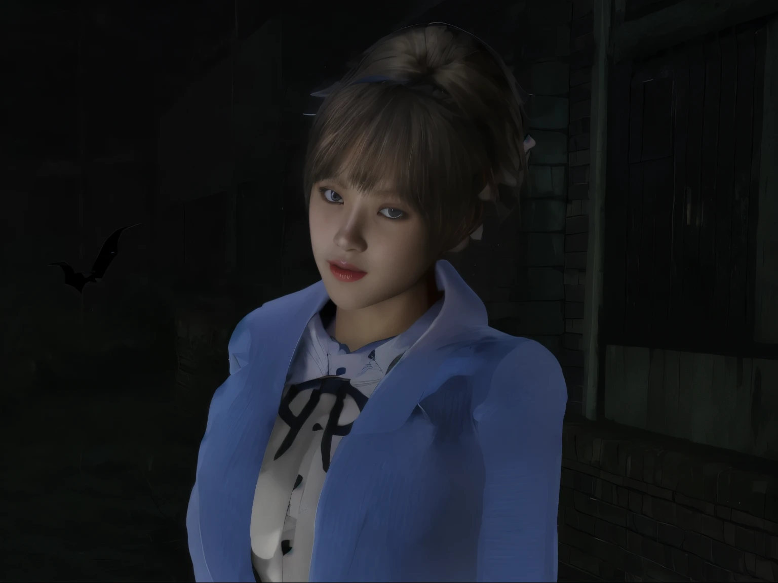 (dark photo、Unity、8k wallpaper)、(Very delicate and beautiful)、(masterpiece)、(highest quality:1.2)、(超A high resolution:1.3)、(Beautiful realistic Asian),Beautiful lighting、Perfect Lightning、Realistic Shadows、Fine skin、Very detailed、Detailed face and eyes、Realistic eyes、Sharp pupils、Huge , In the classroom、School、sunset、Beautiful Face、blurred background、(Japanese women)、Shiny skin、side up、美しいBlack Hair、Blunt bangs、Japan High School Sailor Uniform、Pleated mini skirt、A kind smile, ((Tabletop, highest quality)), (Shiny skin), movie lighting, physically based rendering, Awards, Very detailedな肌, Very detailedな顔, Beautiful eyes in every detail, Carl Zeiss 85mm F/1.4, (Standing position), (cumin , Chest and thighs), she'she'To a very cute 16 year old , (Black Hair, Straight Long Hair, Open your eyes, blush), Big cleavage, (sailor blouse, Pull up the pleated skirt yourself:1.3), watching from a distance, (navy knee socks, focus on thighs),art、