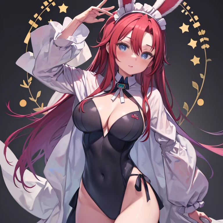 masterpiece, highest quality、Medium wide shot、Cowboy Shot、(aty, long hair, blue eyes, red hair、Hair between the eyes)、((Big Breasts、Huge breasts))、laughing、Bunny girl、playboy bunny、leotard、leotard、dancer、dancer、Maid、maid、ballerina、ballerina、Cheerleader、cheerleader、carnival masquerade、carnival masquerade、Gothic、gothic、