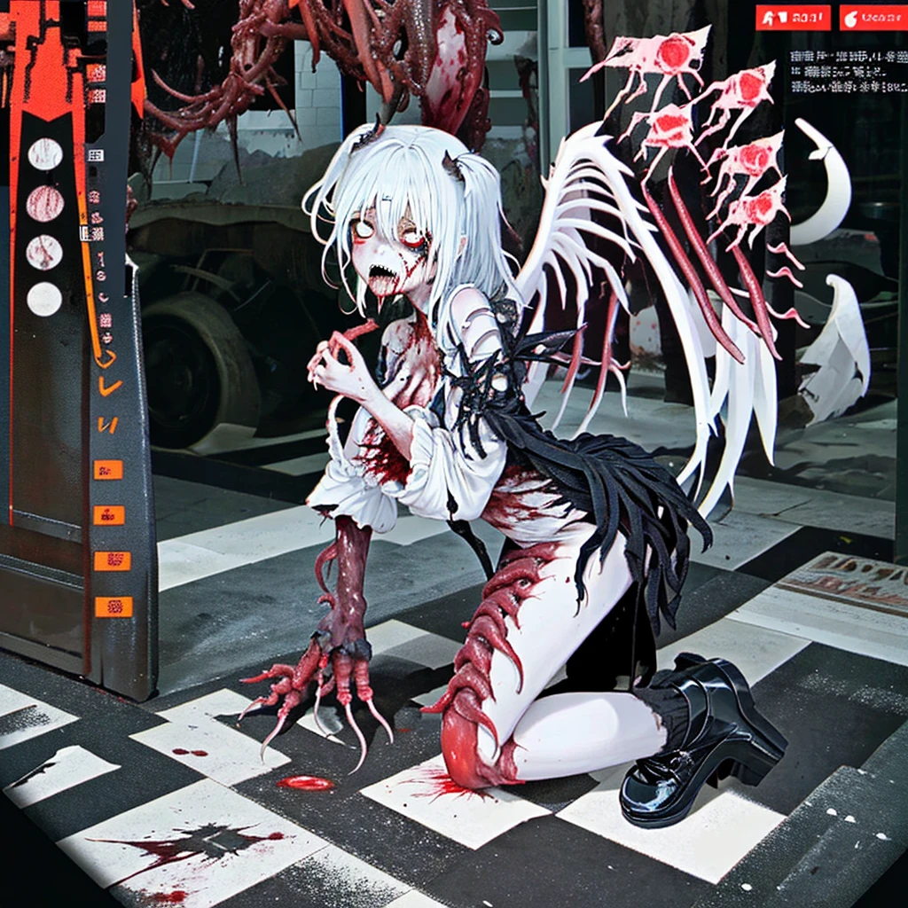 Zombie ,With vampire teeth,lie on the floor,Show crotch,White and transparent,凸起Sexy,There are on the street,Watch,Spread the joy of leg presses,Clothes are tattered,There are bite marks on the body,View from the side,pained expression,Sexy,forward and backward,Half-kneeling position,His whole body is covered with blood,crazy,Bite marks all over the body,Skin changes,Grow claws,The main character is biting another ,Cultivated meat wings,Grow a tail made of red flesh,Spread your legs,Growing extra tentacles,The body is crawling with parasites,