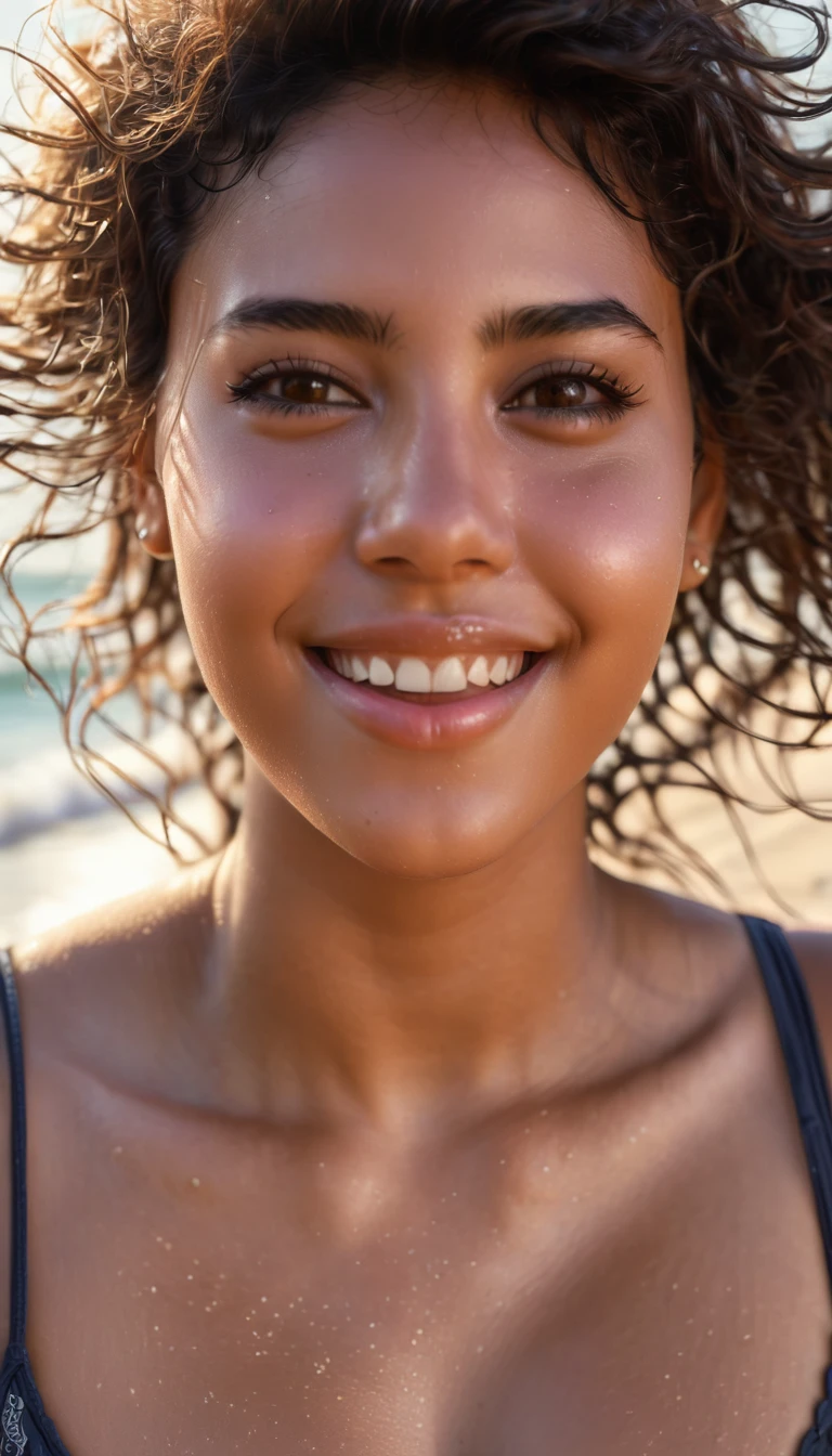 (Close-up, editorial photograph of a 25 year old woman), (highly detailed face:1.4) (smile:0.7) (background inside dark, moody, private study:1.3) POV, by lee jeffries, nikon d850, film stock photograph ,4 kodak portra 400 ,camera f1.6 lens ,rich colors, hyper realistic ,lifelike texture, dramatic lighting , cinestill 800, wavy hair, messy hair, curls, Mischievous smirk, Black hair, freckles, Brown Eyes, Astral Plane, Shady Round Sunglasses, Sun, Sand, Desert, Arabian expressions, Egyptian woman, Arabian skin, Golden Aura, shadow queen, wet body, shower, armpit