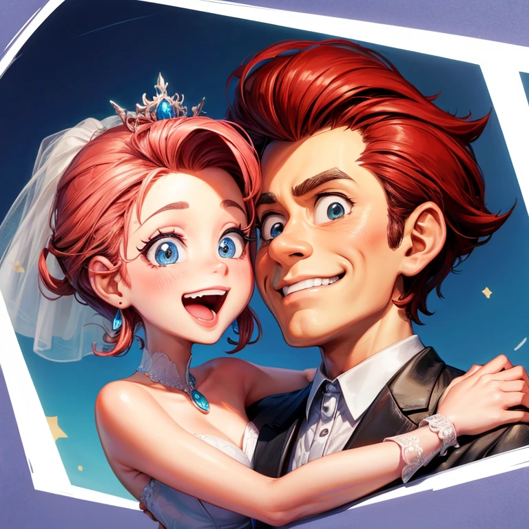 digital drawing, 4k, pixar, cartoon of a bride and groom hugging each other, caricature illustration, in cartoon style, caricatura style, wedding, caricatura!!!, cartoon digital art, digital art cartoon, caricature, caricature, caricature, cartoon style illustration, happy couple, cartoon digital painting, cartoon art, cartoon artstyle, added detail, cartoonish, cartoon style, cartoon portrait, cartoon