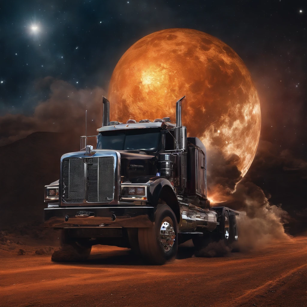 # The Super Truck
In the heart of the city, where neon lights dance,
There roared a mighty truck, a true marvel of chance.
Its wheels spun like galaxies, chrome gleaming bright,
A symphony of horsepower, under the moon's soft light.
## The Hood, a Cosmic Canvas
Upon its hood, a cosmic canvas unfurled,
Painted by stardust and dreams of the world.
Nebulas swirled, meteors streaked in flight,
As constellations whispered secrets through the night.
## Headlights, Twin Suns
Its headlights blazed like twin suns at dawn,
Guiding lost souls, weary travelers drawn.
Through interstellar highways, it cruised with grace,
A celestial chariot in this earthly space.
## Exhaust Pipes, Volcanic Vents
From its exhaust pipes, volcanic vents erupted,
Spewing cosmic flames, dreams uncorrupted.
The asphalt trembled, stars blinked in surprise,
As the super truck roared, defying the skies.
## Tires, Celestial Orbits
Each tire spun like a planet in orbit's embrace,
Leaving comet trails, a celestial race.
Gravity surrendered, time bent its knee,
For this super truck transcended reality.
## Tailgate, Portal to Adventure
And the tailgate? Ah, that was the key,
A portal to realms where imagination ran free.
Step aboard, dear traveler, buckle up tight,
For the super truck awaits, ready for flight.
So next time you glimpse a truck with cosmic flair,
Remember the legend of the super truck rare.
Decked out in wonder, fueled by dreams,
It roams the highways, where reality gleams.