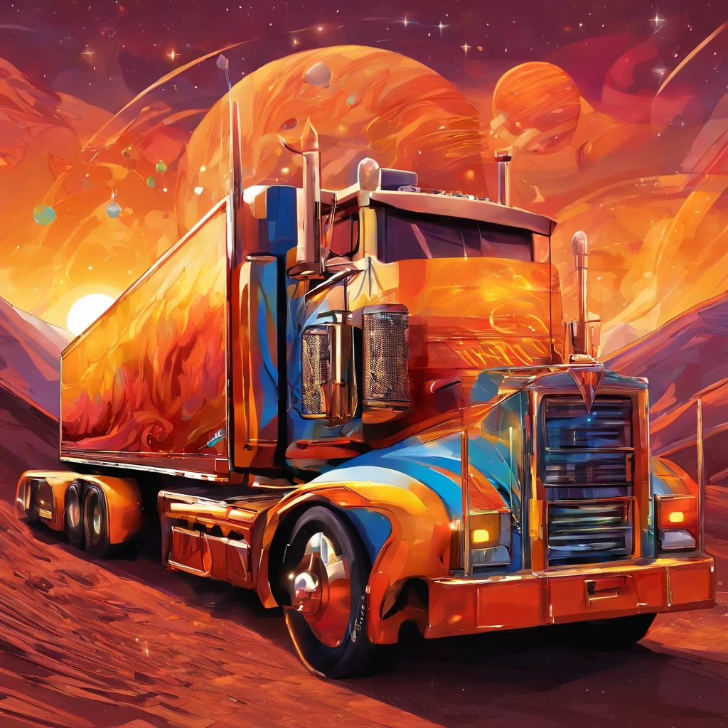 # The Super Truck
In the heart of the city, where neon lights dance,
There roared a mighty truck, a true marvel of chance.
Its wheels spun like galaxies, chrome gleaming bright,
A symphony of horsepower, under the moon's soft light.
## The Hood, a Cosmic Canvas
Upon its hood, a cosmic canvas unfurled,
Painted by stardust and dreams of the world.
Nebulas swirled, meteors streaked in flight,
As constellations whispered secrets through the night.
## Headlights, Twin Suns
Its headlights blazed like twin suns at dawn,
Guiding lost souls, weary travelers drawn.
Through interstellar highways, it cruised with grace,
A celestial chariot in this earthly space.
## Exhaust Pipes, Volcanic Vents
From its exhaust pipes, volcanic vents erupted,
Spewing cosmic flames, dreams uncorrupted.
The asphalt trembled, stars blinked in surprise,
As the super truck roared, defying the skies.
## Tires, Celestial Orbits
Each tire spun like a planet in orbit's embrace,
Leaving comet trails, a celestial race.
Gravity surrendered, time bent its knee,
For this super truck transcended reality.
## Tailgate, Portal to Adventure
And the tailgate? Ah, that was the key,
A portal to realms where imagination ran free.
Step aboard, dear traveler, buckle up tight,
For the super truck awaits, ready for flight.
So next time you glimpse a truck with cosmic flair,
Remember the legend of the super truck rare.
Decked out in wonder, fueled by dreams,
It roams the highways, where reality gleams.