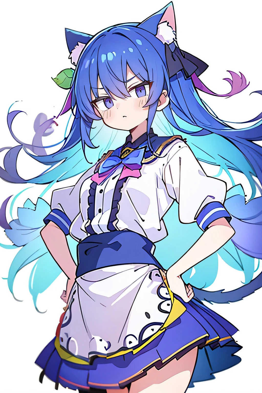 (masterpiece),best quality, expressive eyes, perfect face, 1girl,
Put your hands on your waist,fair, Gorgeous,Japanese cartoons,girl,lola,Hina Angel, blue hair, blue haired, floating clothes,Grab your waist, Grab your waist, hands on hips , hands on hips,sit, sit on ground, Legs on the ground, flat chest,cat ears,Petals fall,
