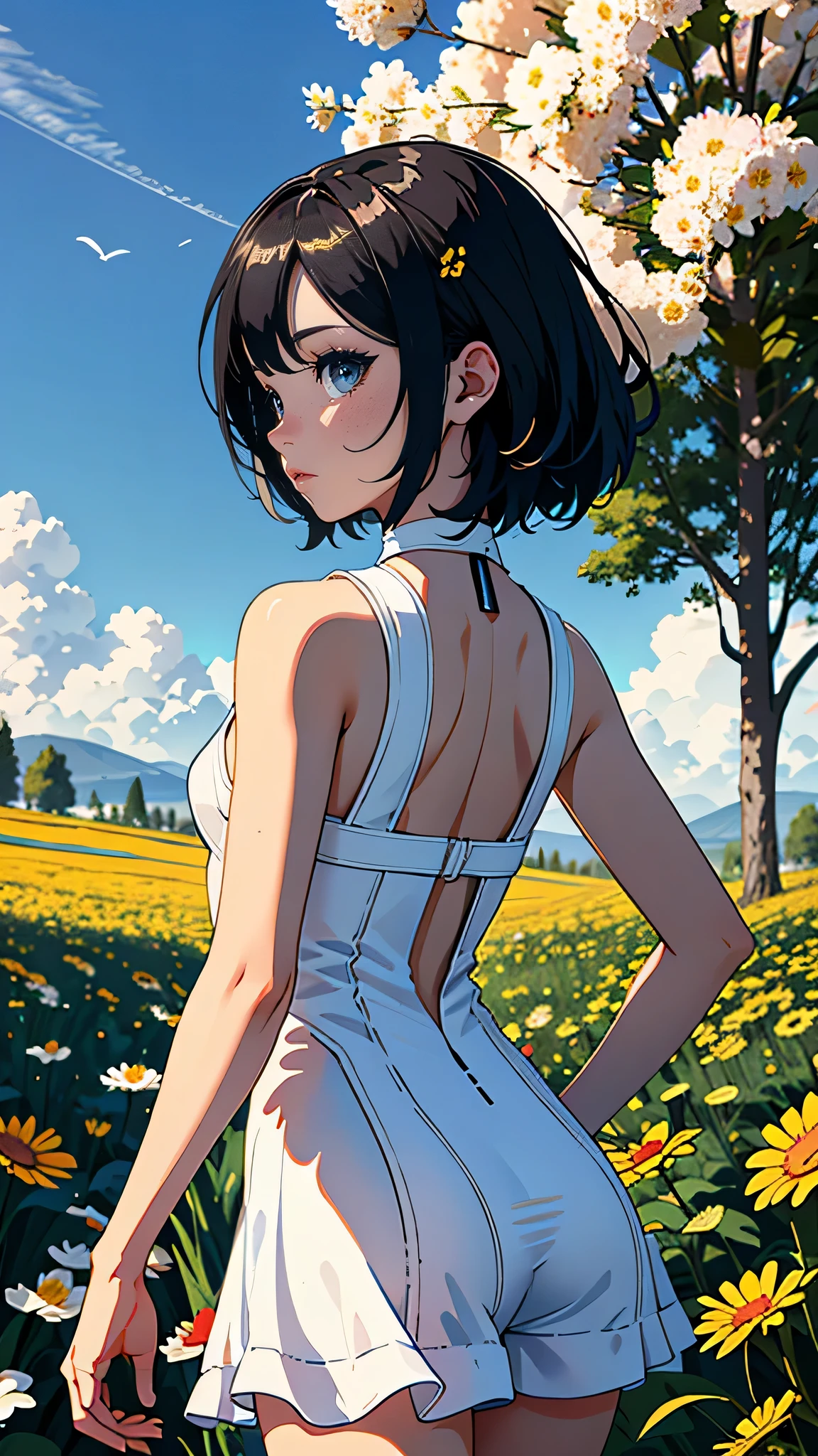 Sunny day landscape images, Only landscapes with flowers, Flower Field, unmanned, There are no animals, Lively and childlike, Art Style, comics, Artistic, Soft color palette, As if blown by the wind々different types of flowers, Luminance, Magical Pictures, soft lighting, Light background, Realistic photos, Very detailed, 4K, High resolution, ultra thin sharp, high quality, Individuality, Beautiful colors, 3D Rendering,