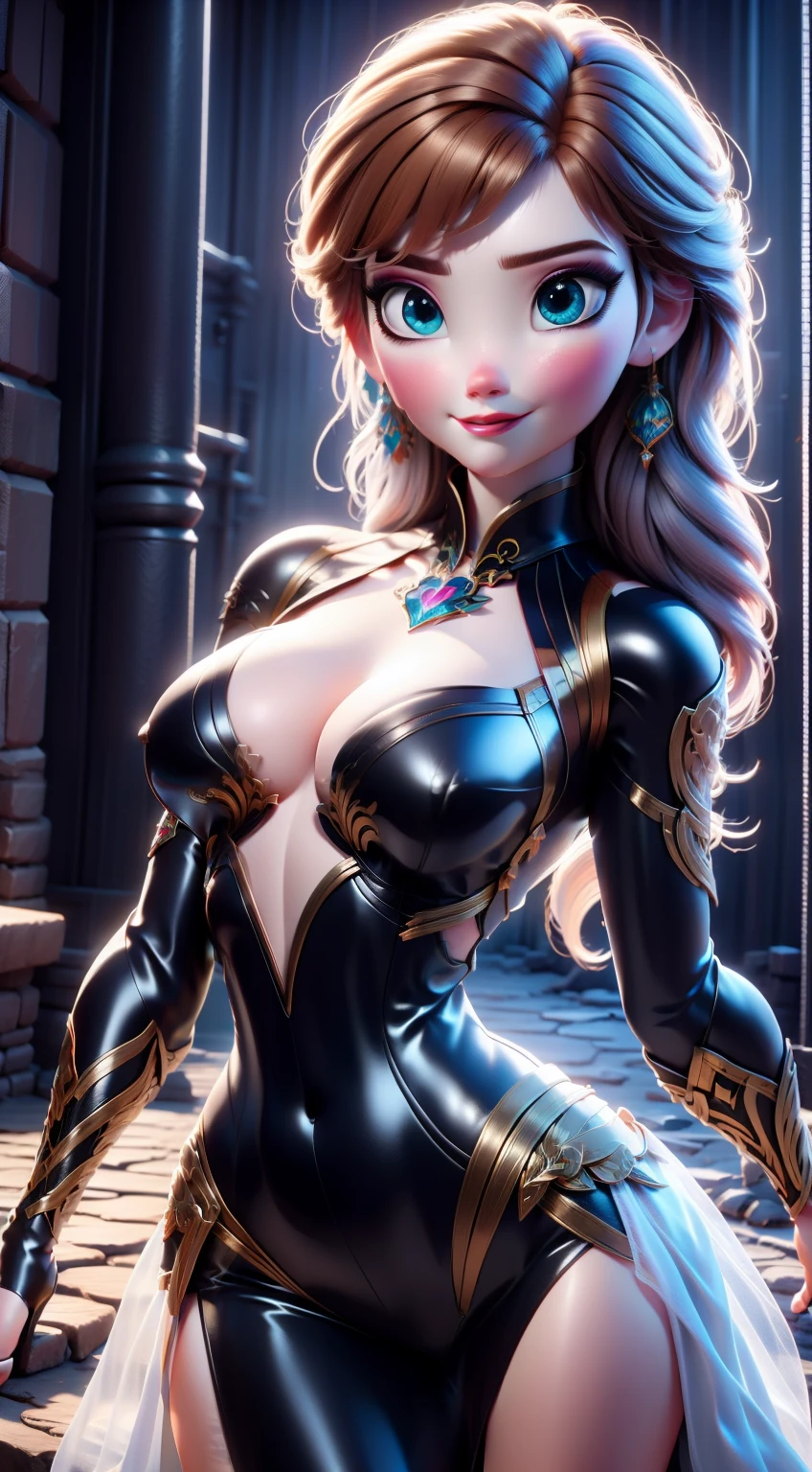 1 kawaii anime girl, nsfw, japanese girl, solo, bright aqua eyes, glasses, eyelids, blush, seductive smile, naughty expression, red lips, cute hair bangs, bob short hairstyle, bright aqua hair, heart shape earings, collar, collarbone, sexy body, slim waist, navel, natural medium breast, cleavage, navel, flat chest, cleavage, detailed erotic dress, pink color knight armor, gold and black color ornament on the dress, erotic pose, looking at viewer, flat green background, upper body