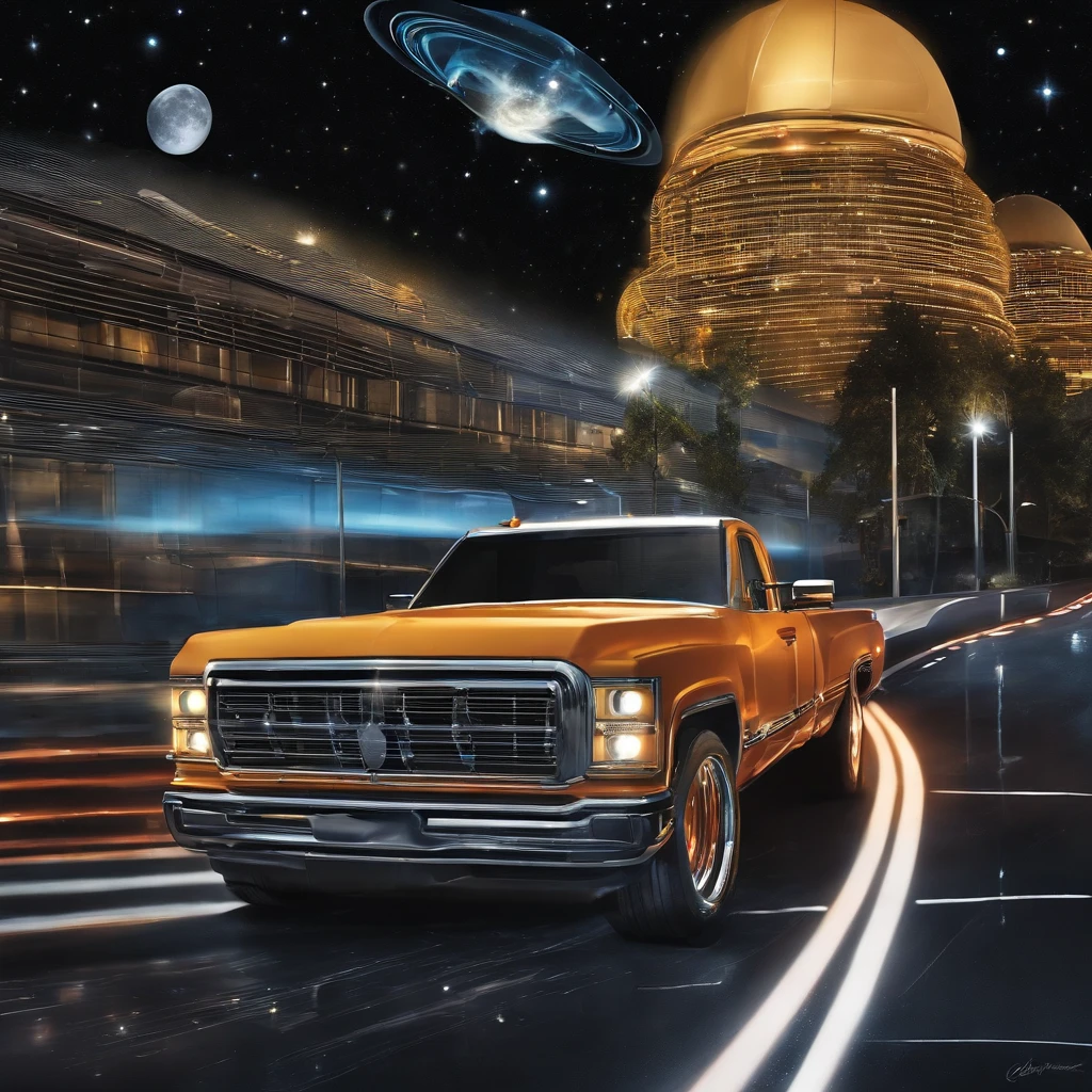 # The Super Truck

In the heart of the city, where neon lights dance,
There roared a mighty truck, a true marvel of chance.
Its wheels spun like galaxies, chrome gleaming bright,
A symphony of horsepower, under the moon's soft light.

## The Hood, a Cosmic Canvas

Upon its hood, a cosmic canvas unfurled,
Painted by stardust and dreams of the world.
Nebulas swirled, meteors streaked in flight,
As constellations whispered secrets through the night.

## Headlights, Twin Suns

Its headlights blazed like twin suns at dawn,
Guiding lost souls, weary travelers drawn.
Through interstellar highways, it cruised with grace,
A celestial chariot in this earthly space.

## Exhaust Pipes, Volcanic Vents

From its exhaust pipes, volcanic vents erupted,
Spewing cosmic flames, dreams uncorrupted.
The asphalt trembled, stars blinked in surprise,
As the super truck roared, defying the skies.

## Tires, Celestial Orbits

Each tire spun like a planet in orbit's embrace,
Leaving comet trails, a celestial race.
Gravity surrendered, time bent its knee,
For this super truck transcended reality.

## Tailgate, Portal to Adventure

And the tailgate? Ah, that was the key,
A portal to realms where imagination ran free.
Step aboard, dear traveler, buckle up tight,
For the super truck awaits, ready for flight.

So next time you glimpse a truck with cosmic flair,
Remember the legend of the super truck rare.
Decked out in wonder, fueled by dreams,
It roams the highways, where reality gleams.
