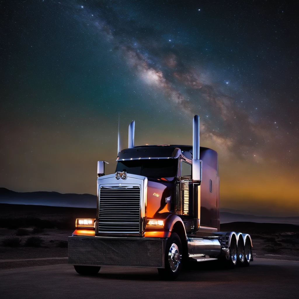 # The Super Truck
In the heart of the city, where neon lights dance,
There roared a mighty truck, a true marvel of chance.
Its wheels spun like galaxies, chrome gleaming bright,
A symphony of horsepower, under the moon's soft light.
## The Hood, a Cosmic Canvas
Upon its hood, a cosmic canvas unfurled,
Painted by stardust and dreams of the world.
Nebulas swirled, meteors streaked in flight,
As constellations whispered secrets through the night.
## Headlights, Twin Suns
Its headlights blazed like twin suns at dawn,
Guiding lost souls, weary travelers drawn.
Through interstellar highways, it cruised with grace,
A celestial chariot in this earthly space.
## Exhaust Pipes, Volcanic Vents
From its exhaust pipes, volcanic vents erupted,
Spewing cosmic flames, dreams uncorrupted.
The asphalt trembled, stars blinked in surprise,
As the super truck roared, defying the skies.
## Tires, Celestial Orbits
Each tire spun like a planet in orbit's embrace,
Leaving comet trails, a celestial race.
Gravity surrendered, time bent its knee,
For this super truck transcended reality.
## Tailgate, Portal to Adventure
And the tailgate? Ah, that was the key,
A portal to realms where imagination ran free.
Step aboard, dear traveler, buckle up tight,
For the super truck awaits, ready for flight.
So next time you glimpse a truck with cosmic flair,
Remember the legend of the super truck rare.
Decked out in wonder, fueled by dreams,
It roams the highways, where reality gleams.
