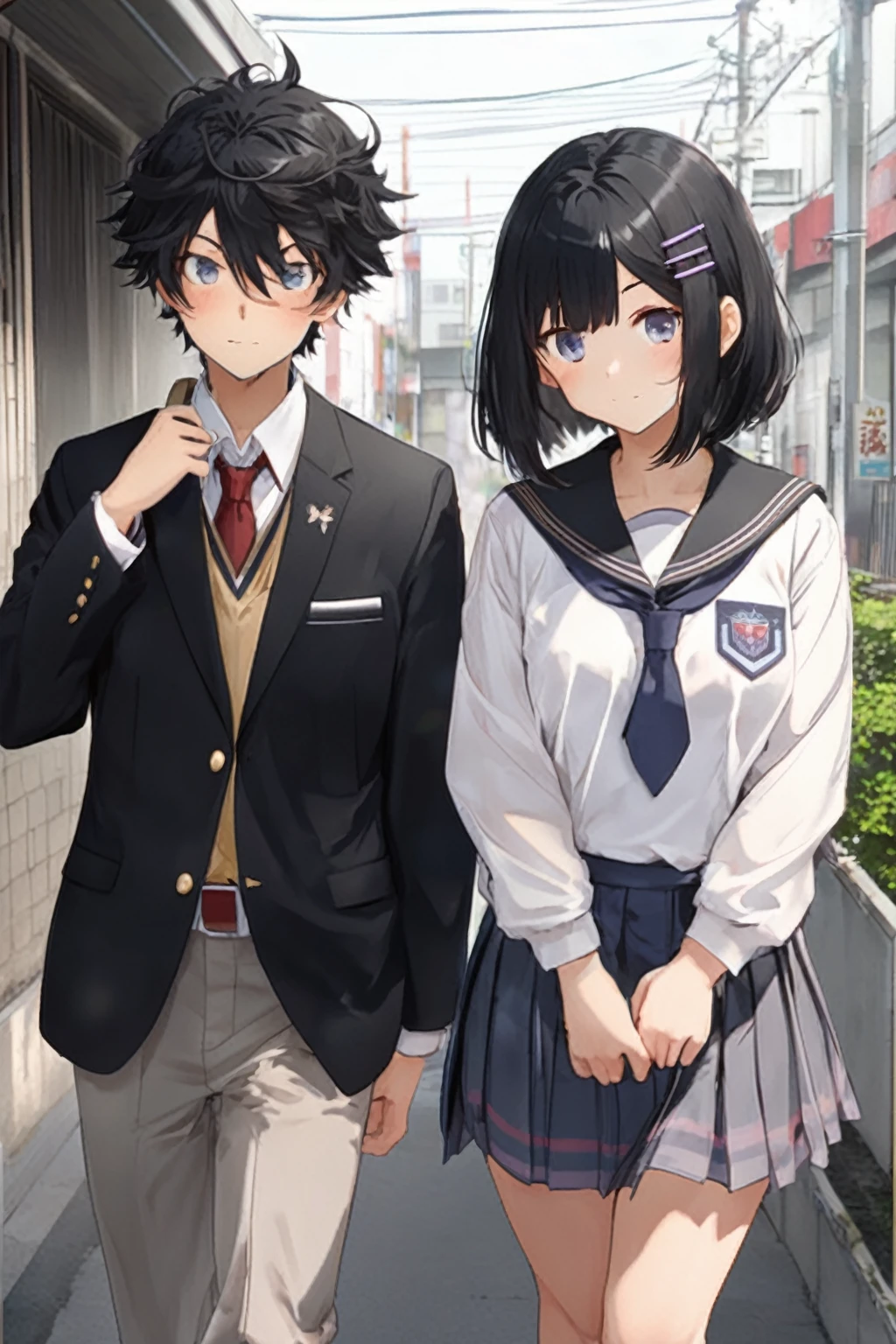 anime characters dressed in school uniforms walking down a sidewalk, jk uniform, yandere. tall, anime moe artstyle, anime style 4 k, inspired by Okumura Togyu, inspired by Okumura Masanobu, wearing a , wearing , magical school student uniform, smooth anime cg art, anime style. 8k