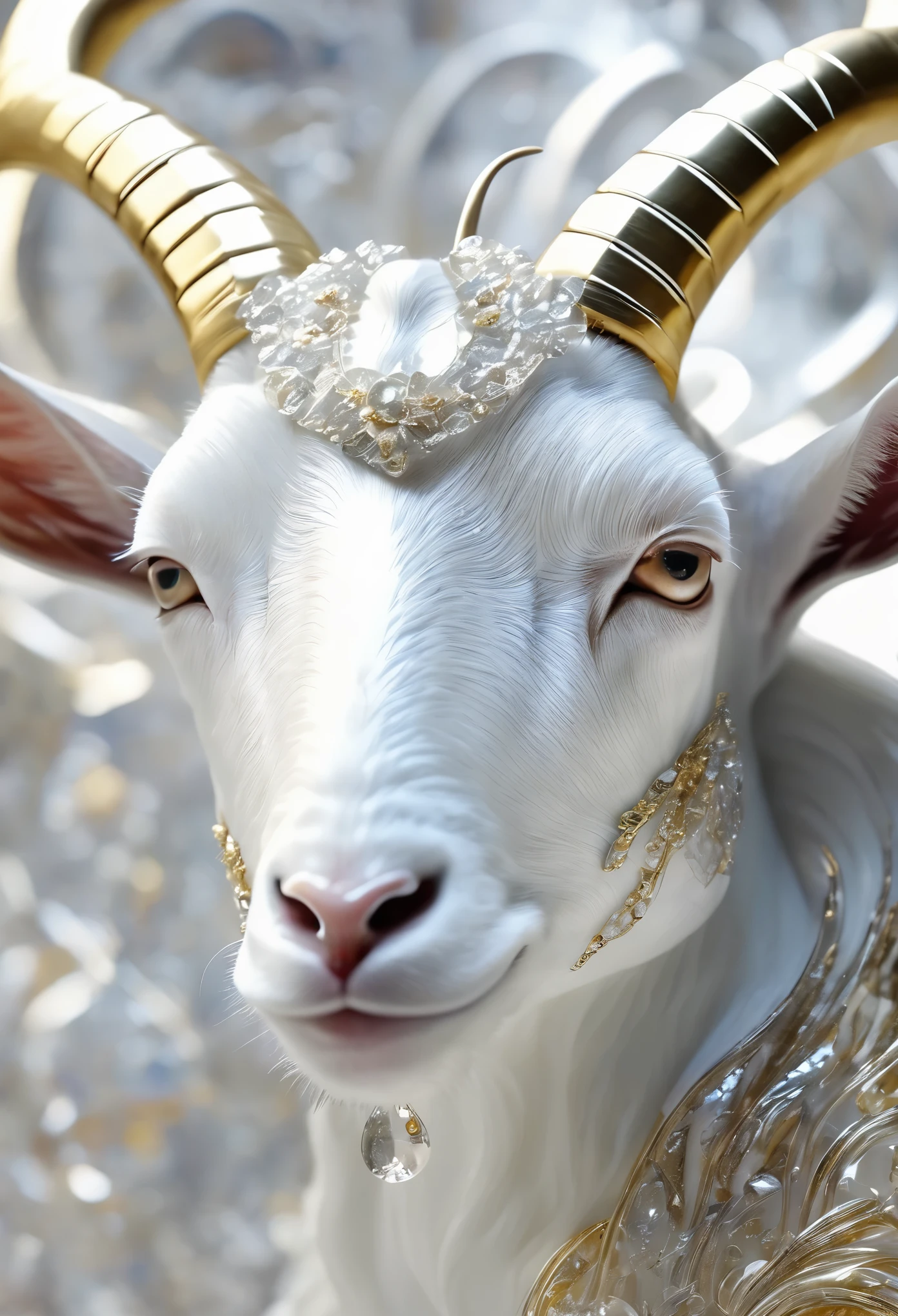 Head close-up，goat，White，silver，ball，Gold texture，pattern，Glass texture