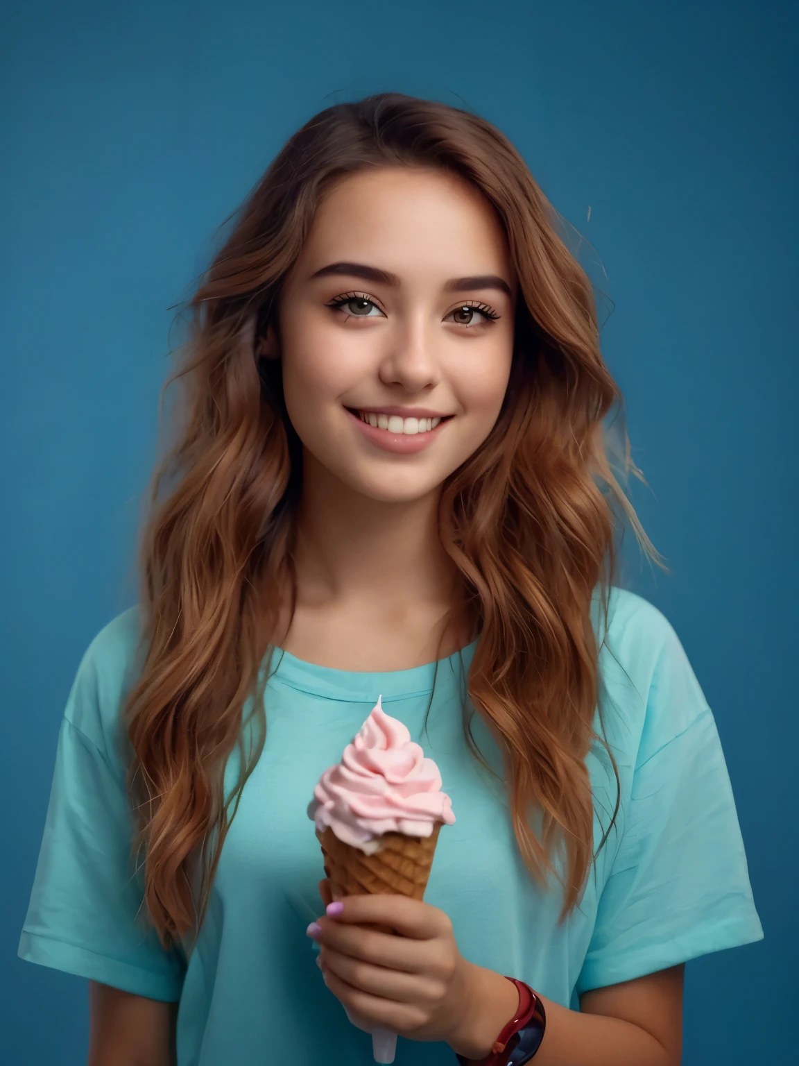 Arafed woman holding cupcake in front of her face, eating ice cream, ice cream on the side, eating ice cream, ice cream, cute young woman, blue waffle cone, ice cream cone, young and sweet girl, attractive girl, a cute young woman, high quality portrait, cute young girl, gorgeous young model, Head and Shoulders Photography