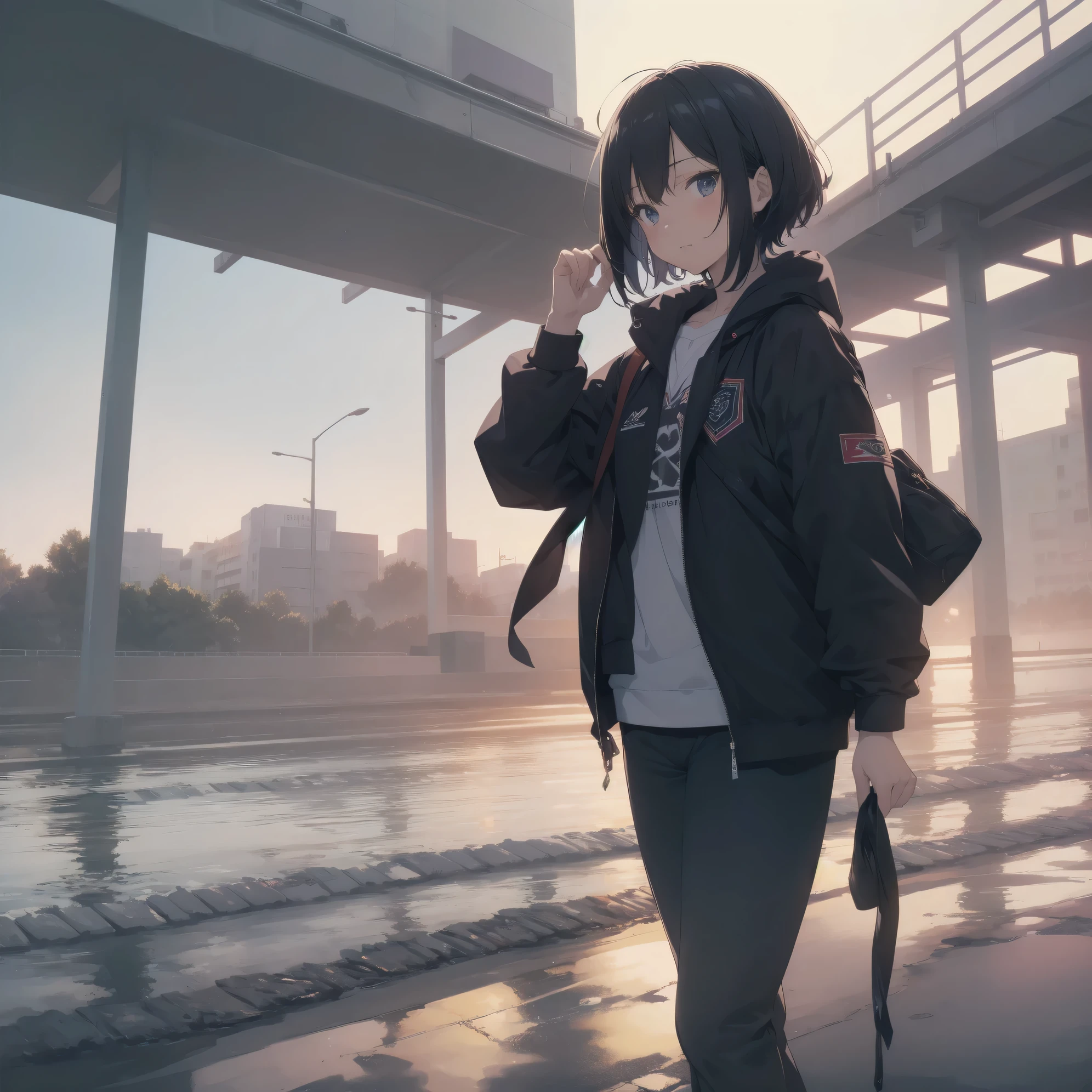ultra-absurdres-Top quality by artist God, ultra-detailed, high resolution, anime moe artstyle, best anime 8k konachan wallpaper, pixiv contest winner,pool:2810, perfect anatomy,break, 1girl, (Please draw a girl walking sleepily to school alone. )break,(Solo,little female, -yeld:1.Full limbs, complete fingers,a junior hishort hair), short cut, flat chest, , small butt, small black eyes, beautiful detailed eyes, well-proportioned iris and pupils, expressive eyes, highres detailed hair, soft expression, school_uniform, official_alternate_costume, pleated skirt,(Detailed Lighting), (Detailed background), in the School commute route. break,super detailed skin, Best cinematic lighting powered by famous artist, 8k,beauty illustration,photoshop_(medium),very aesthetic,break,((artist:tony_taka )), artist:akinashi yuu ,artist:oyari ashito ,artist:kantoku ,