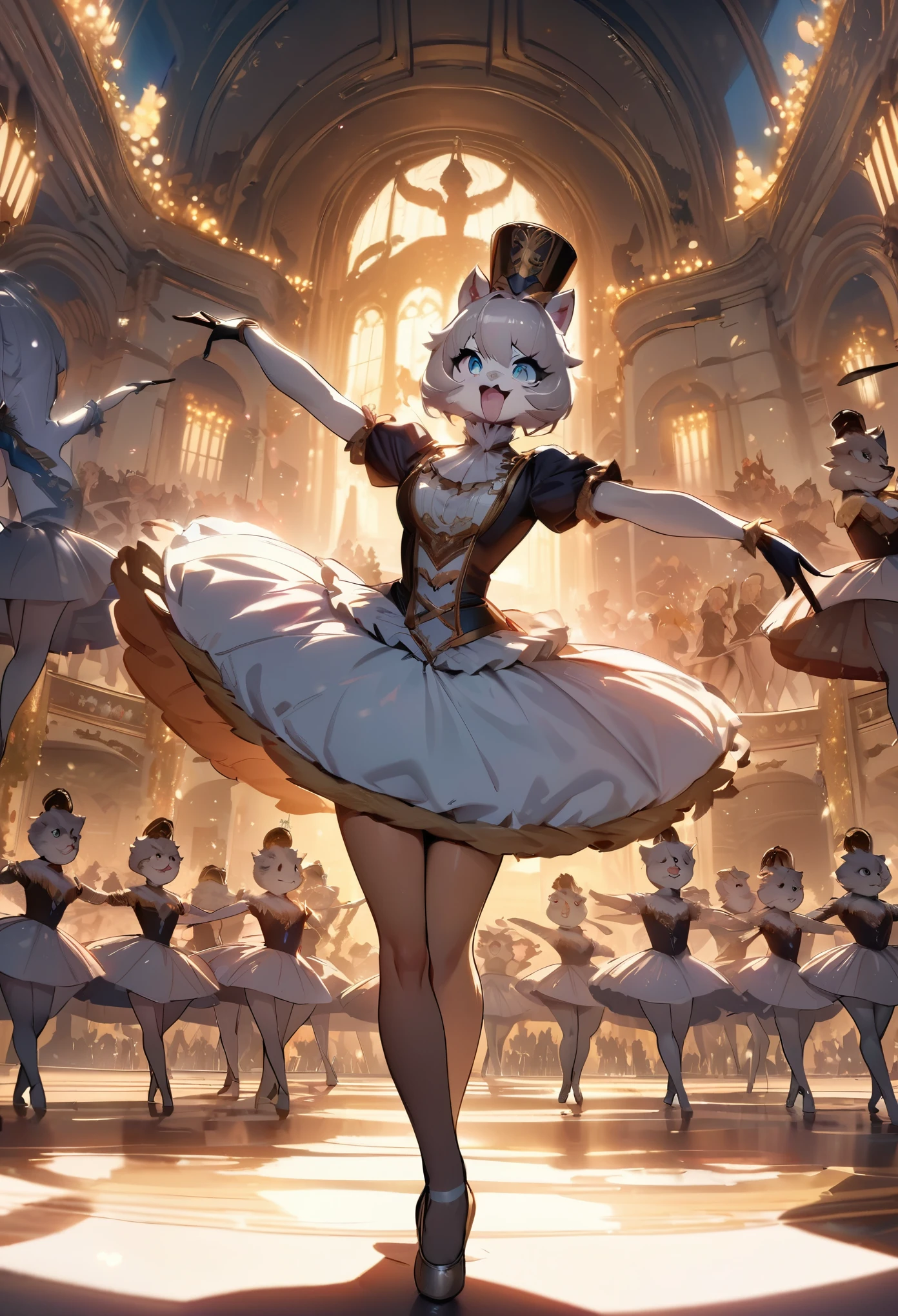 top quality, best quality, High-quality illustrations, masterpiece, super high resolution, detailed background, ballet, The Nutcracker, 6+boys, 6+girls, absurdres(highly detailed beautiful face and eyes)perfect anatomy, expression, good lighting, cinematic shadow(kemono, furry anthro)assorted poses, dynamic angle,