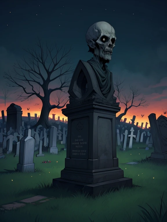 Zombies men and women Cartoon style digital illustration cemetery background