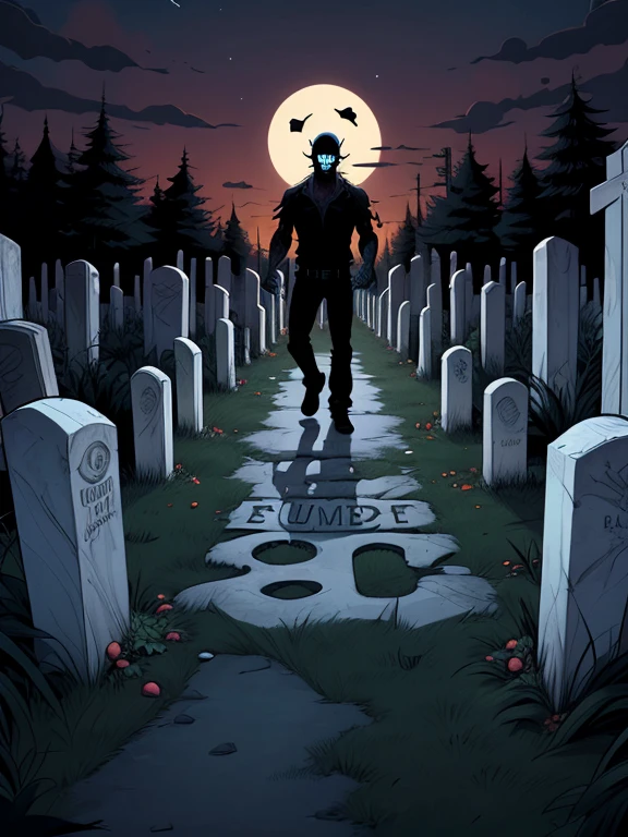 Zombies men and women Jennifer Connelly zombie carstyle Cartoon style digital illustration cemetery background