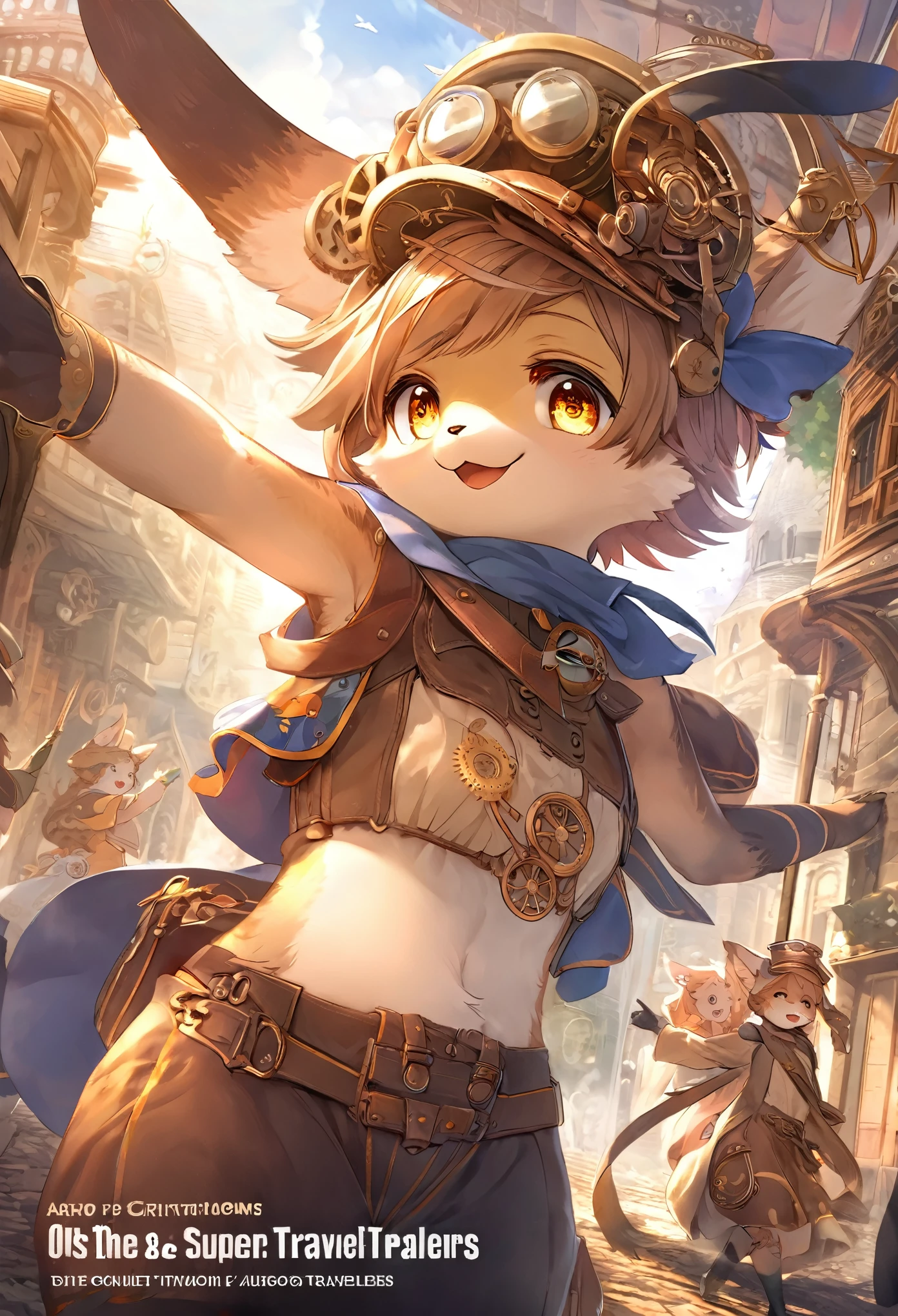 cover_page, highres, top quality, best quality, paid reward available, High-quality illustrations, unparalleled masterpiece, perfect artwork, absurdres, super high resolution, detailed background, Steam punk, Beautiful World Heritage, 6+boys, 6+girls, Happy, joyful(Photos of solo travelers)(kemono, furry anthro)cinematic lighting, dynamic angle,