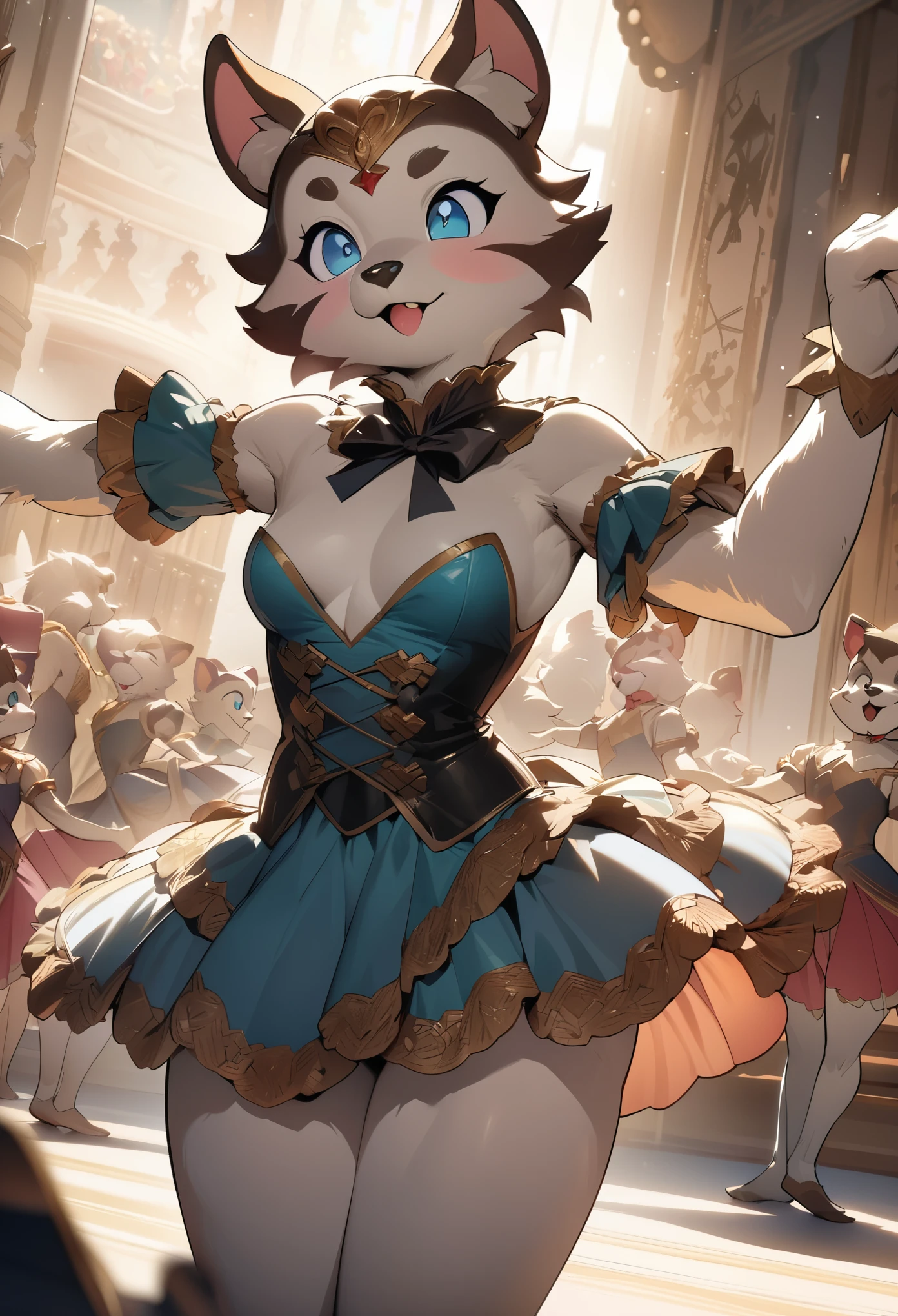 top quality, best quality, High-quality illustrations, masterpiece, super high resolution, detailed background, ballet, The Nutcracker, absurdres(highly detailed beautiful face and eyes)perfect anatomy, expression, good lighting, cinematic shadow(kemono, furry anthro)assorted poses, dynamic angle,