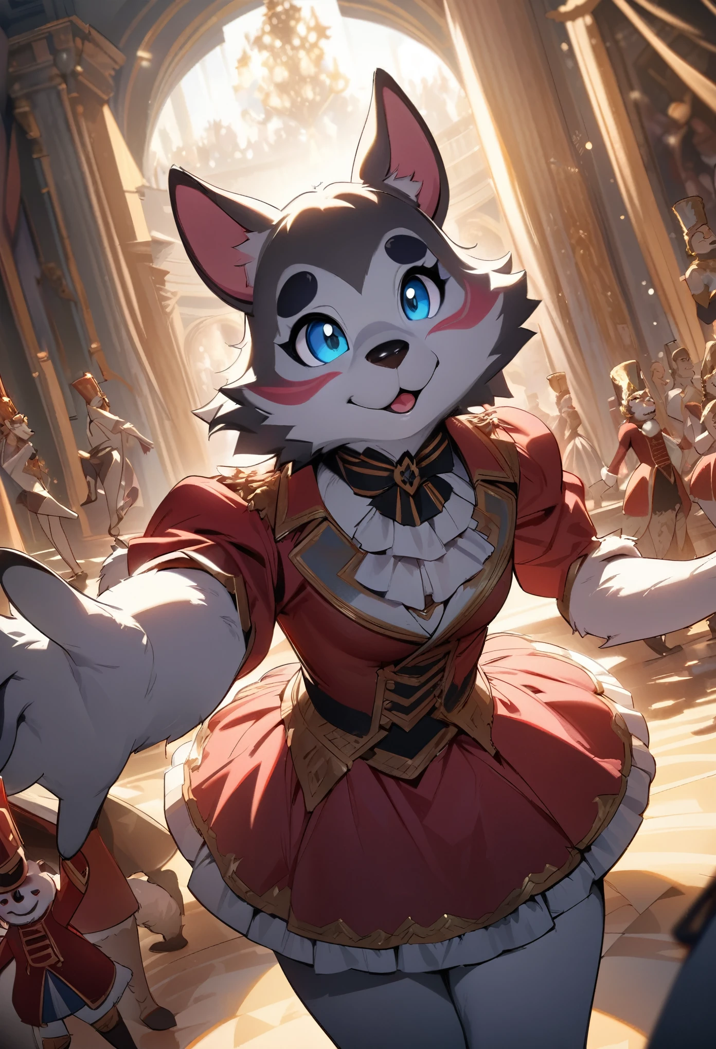 top quality, best quality, High-quality illustrations, masterpiece, super high resolution, detailed background, ballet, The Nutcracker, absurdres(highly detailed beautiful face and eyes)perfect anatomy, expression, good lighting, cinematic shadow(kemono, furry anthro)assorted poses, dynamic angle,