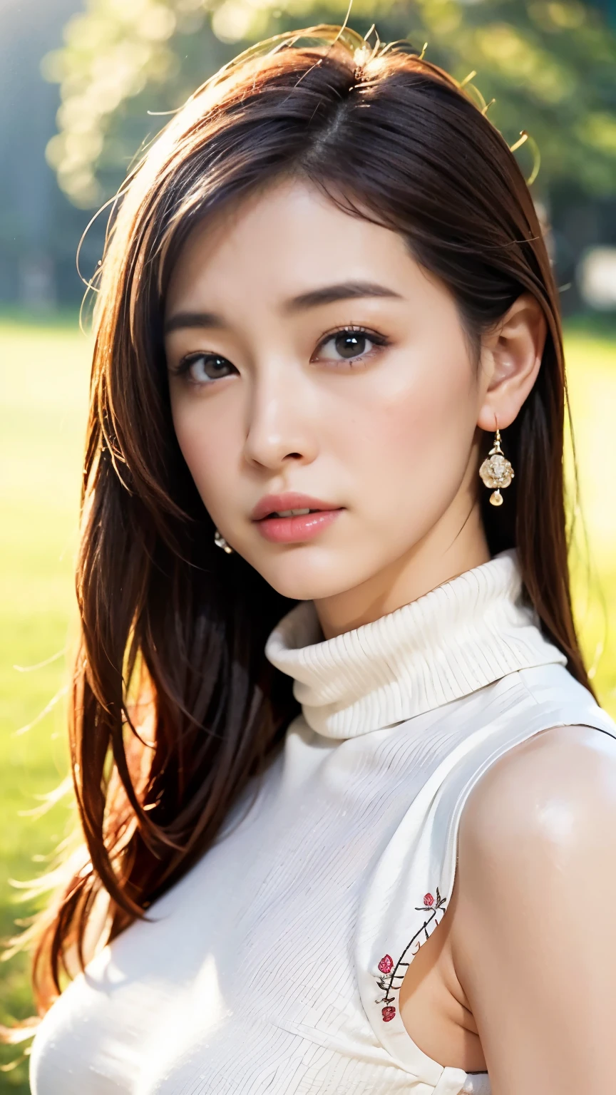 masterpiece、1. Beautiful Girls、 (reality: 1.4), Japanese、Asian Beauty、Super beautiful、Beautiful Skin、thin、(超reality的な)、(High resolution)、(8K)、(very detailed)、(Detailed and beautiful eyes)、(Very detailed)、Big eyes、Brown eyes、Long eyelashes、Detailed face、gloss lip,Bright lighting、Professional Lighting、Looking at the camera、(masterpiece:1.2), Ultra-detailed, 超High resolution, (reality的な, photo reality的な:1.37), High-definition RAW color photos, Professional photos, Very delicate and beautiful, Very detailed, finely, Huge file sizes, Very detailed beautiful girl, Very detailed face, Very detailed eyes, Very detailed skin, Very detailed nose, Very detailed mouth, Perfect Anatomy, Very detailed背景, (highest quality,4k,8K,High resolution,masterpiece:1.2),Very detailed,(reality的な,photoreality的な,photo-reality的な:1.37),Full body portrait,1 girl, perfect hourglass illustration, Exquisite Function, Mystical Eyes, White turtleneck, Black rose embroidery， shy, Black hair straight, Looking at the audience, big breasts, Depth of written border, Cowboy Shot,High-definition images、Narrow waist