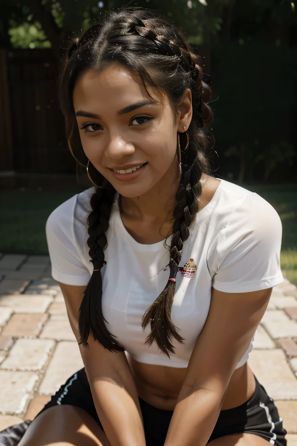 
8k,highest quality,masterpiece,high resolution,super beautiful,detailed face,full body view, ultra details, African-American, 23 year old,well covered,smiling face,excited face,energetic face,beautiful eyes,hairstyle is brown braids flowing from one side of the neck.Close up of the face looking directly at the camera.
