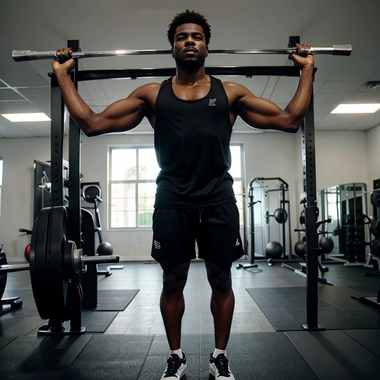 Black man working out in the gym. Foto preto e branco 