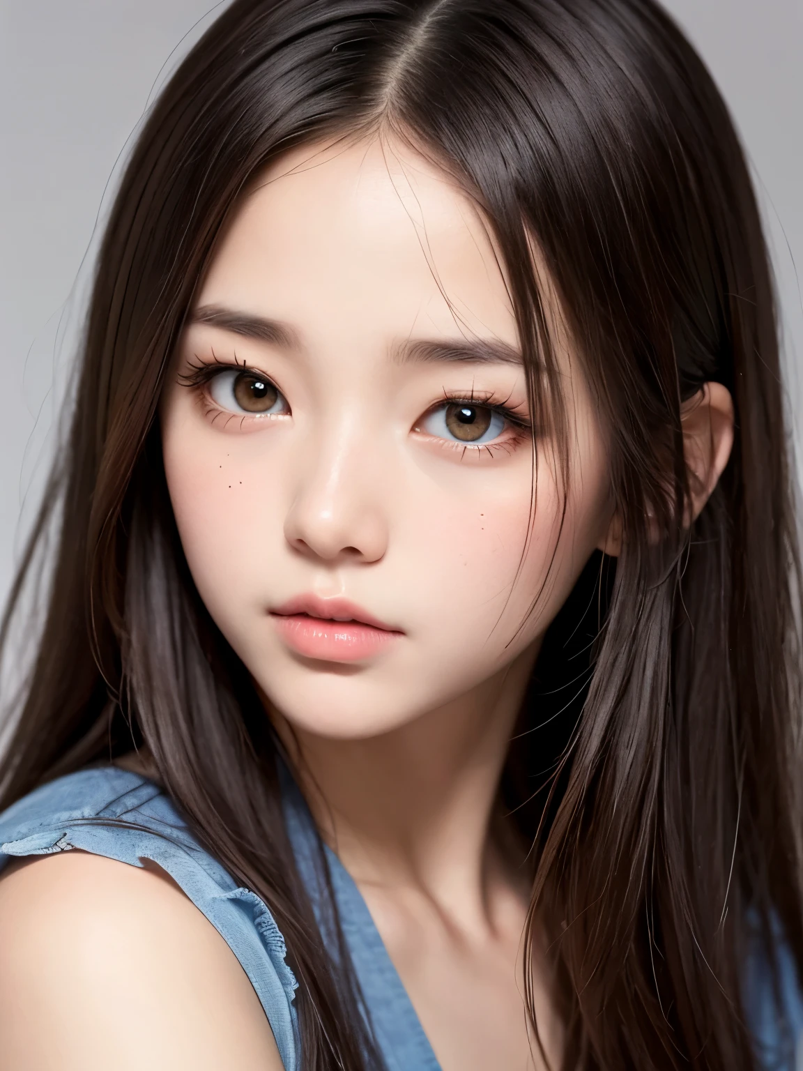 Japanese women、18-year-old, very cute, beautiful, (embarrassed:1.3), blush、Detailed workmanship、high resolution、(8K, High resolution), photorealistic、High definition face、Face is in focus, Moist eyes、(Focused, symmetrical pupils:1.2)、High-definition and beautiful skin、Firm Skin、Natural Makeup、gross lip, High-definition hair texture, (looking at viewer:1.2), cowboy shot, (messy hair:1.3), (multiple angles:1.2), shirt