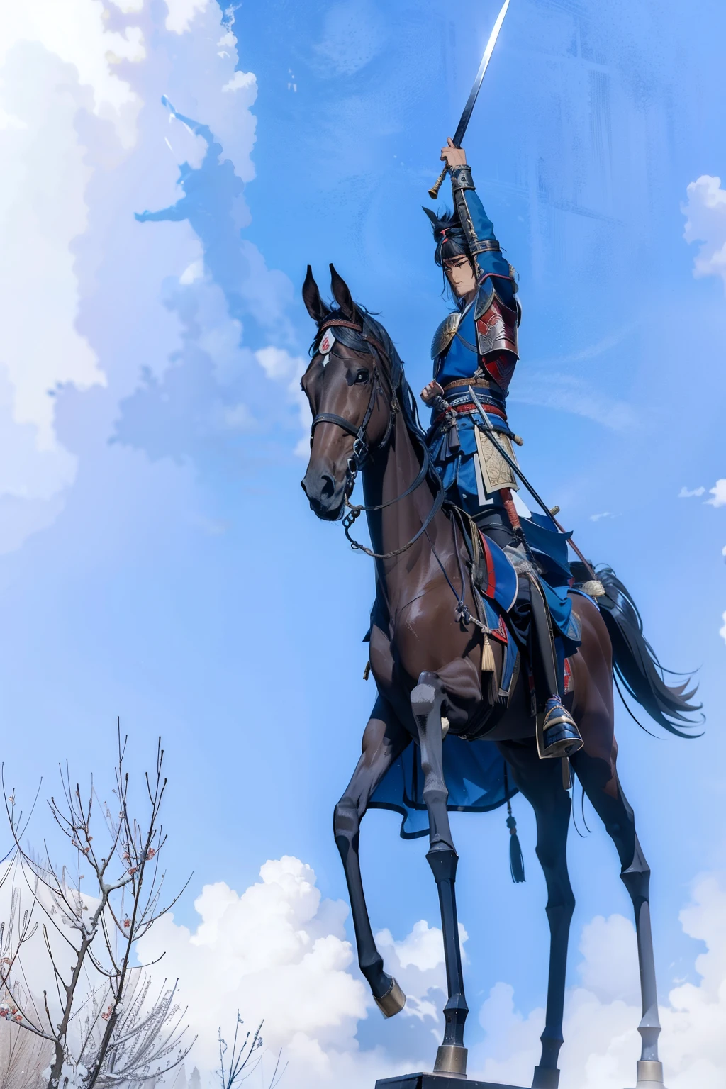 Arafet statue of a man on horseback holding a sword, Authentic, Authentic shiro, Miyamoto Musashi, japanese samurai, 古代日本のwarrior, warrior, inspired by Kanō Sanraku, 🚿🗝📝, 古いwarriorの制服を着ている, Inspired by Koshiro Onchi, In feudal Japan