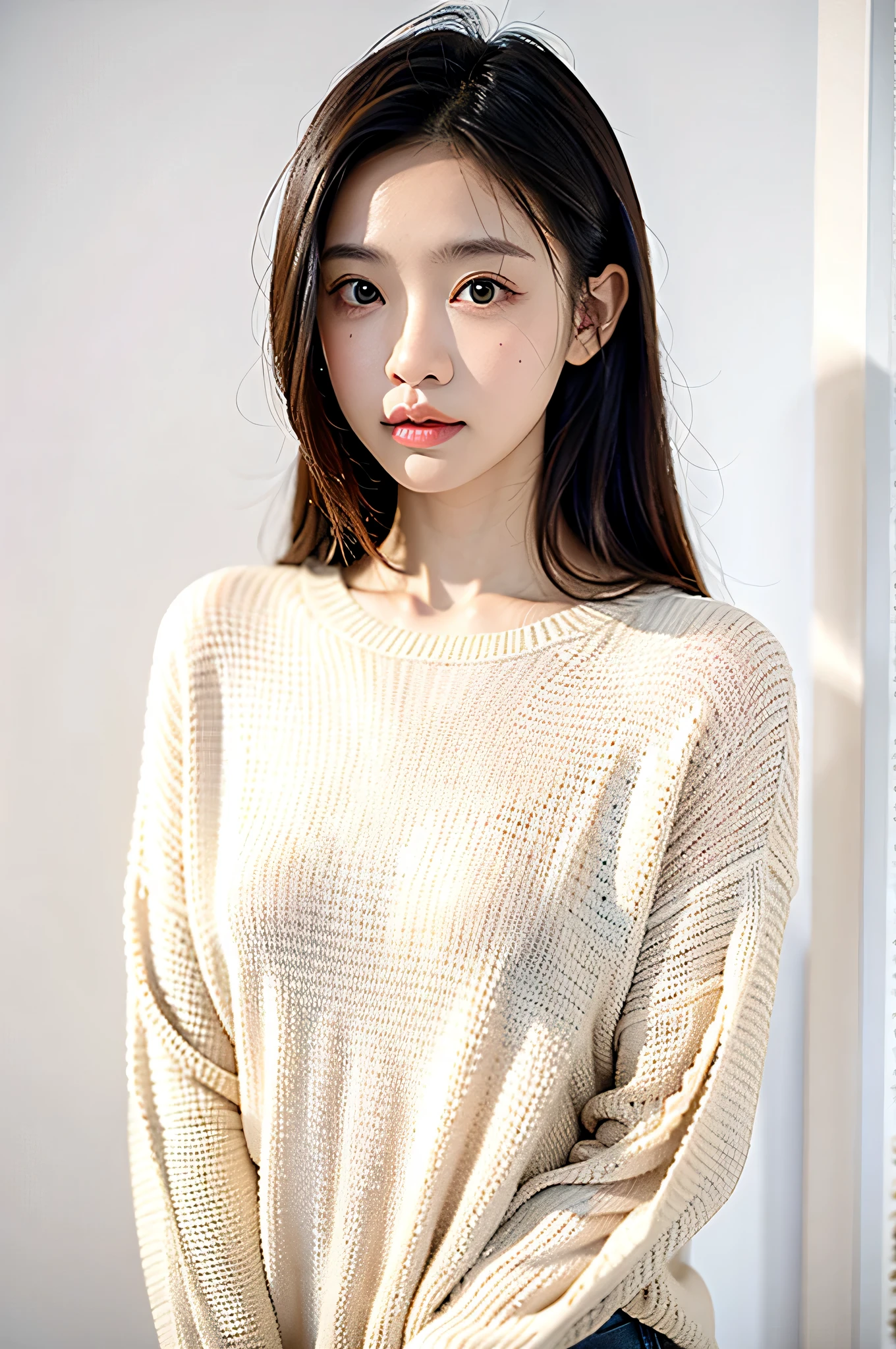 One girl,sweater,White Background,