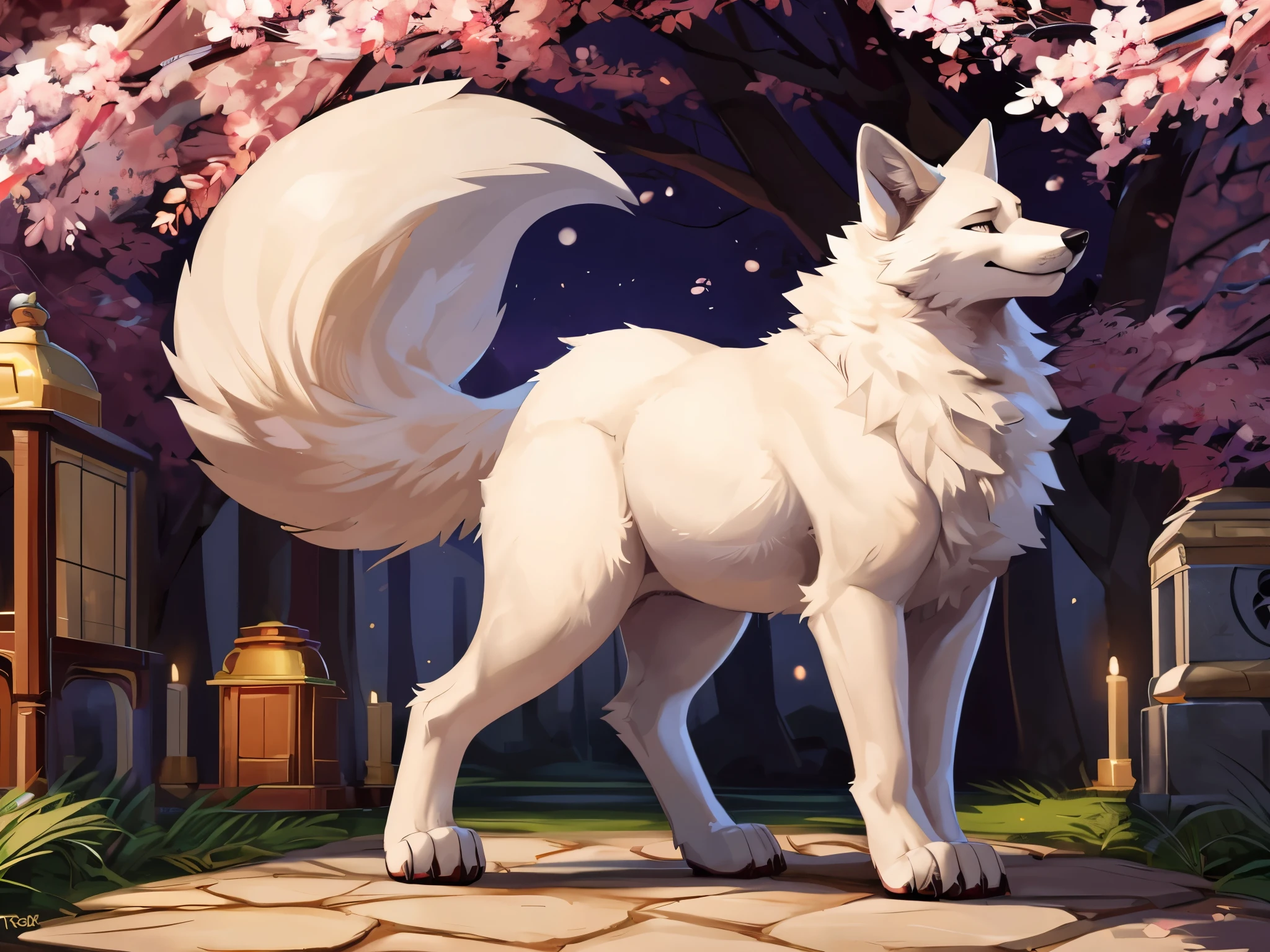 4k ultra quality, 4k full body view,(ultra high detailed body),(feral fox),by mystikfox61, by glitter trap boy,feral paws, by bebebebebe,by morethreedee, by seibear,(thick thigh),(chubby thigh),thicc thigh,thick legs,chubby legs,thicc legs,massive butt,enomorous thigh,massive thigh,massive legs,thick lower legs,wide legs,(detailed thigh),(wide thigh),fluffy belly sharp nails,((sfw)),(ultra detailed face),detailed eyes,big tail,fluffy tail,(detailed tail),enomorous tail,bigger tail,huge tail,volumetric light,muscle legs,big paws,(thick paws),fluffy paws,furry paws,enomorous paws,(animal focus), beast,(bigger lower body),strong lower body,(long legs),front view,master works, super fine, 4k resolution, high quality,high picture detail,dark fantasy,illusory engine, Masterpiece,dire fox,faint lighting,sakura,shrine,white fox,white fur,great fox,