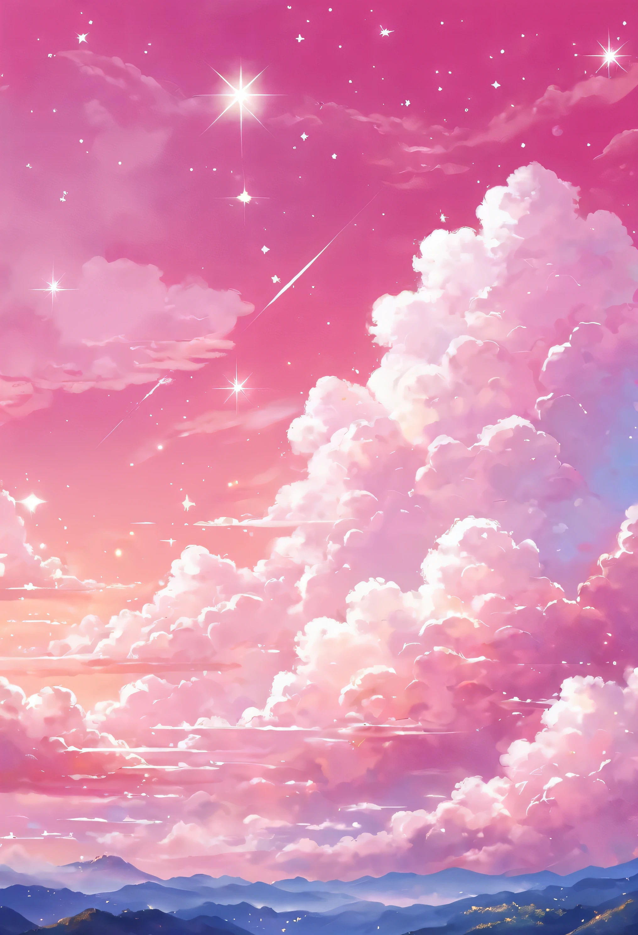 pink sky with white cloud and stars in the sky, Lots of heart clouds、tumbler, Romanticism, fluffy pink anime cloud, sky country pink, pink cloud, light pink cloud, pink cloud background, cloudy, pink cloud background, pink cloudy background, background is sky, The sky is pink, cotton candy, cloud, sky, background
