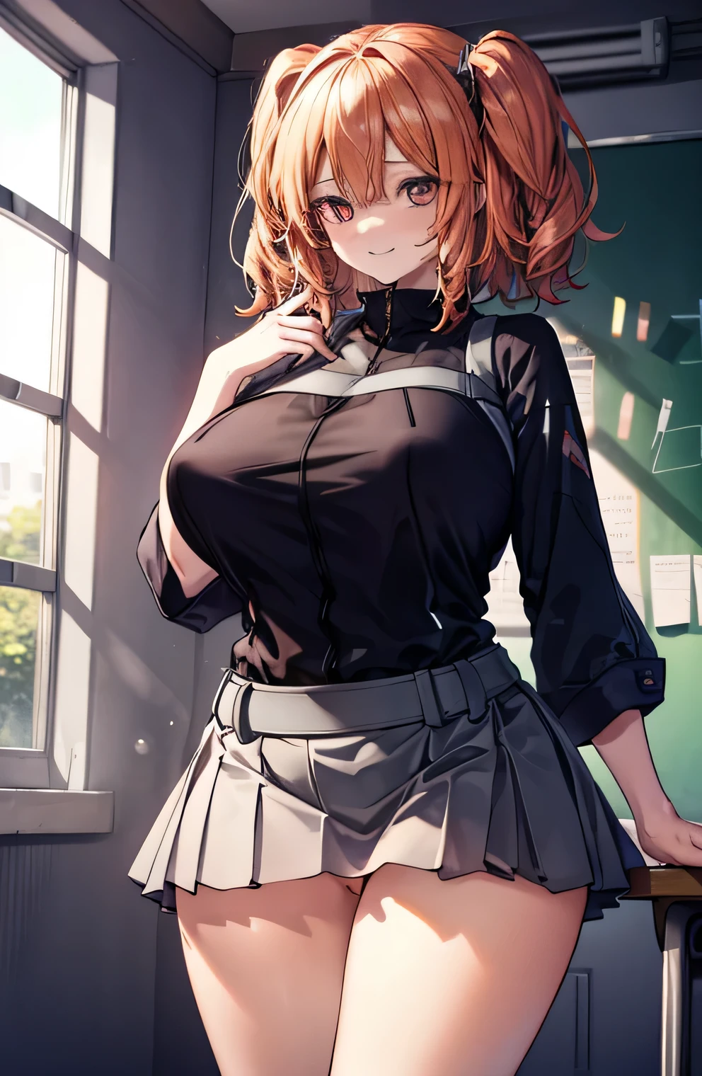 Erotic Anime Illustration、Highest quality、Plump  shows off her vagina in the classroom、Perfect proportions、Overwhelmingly large breasts、Fatty legs、Large areola、smile、Beautiful shining eyes、Cowboy Shot、Shaved、exposing nipples、Leg spread、intense sweating、The correct number of fingers