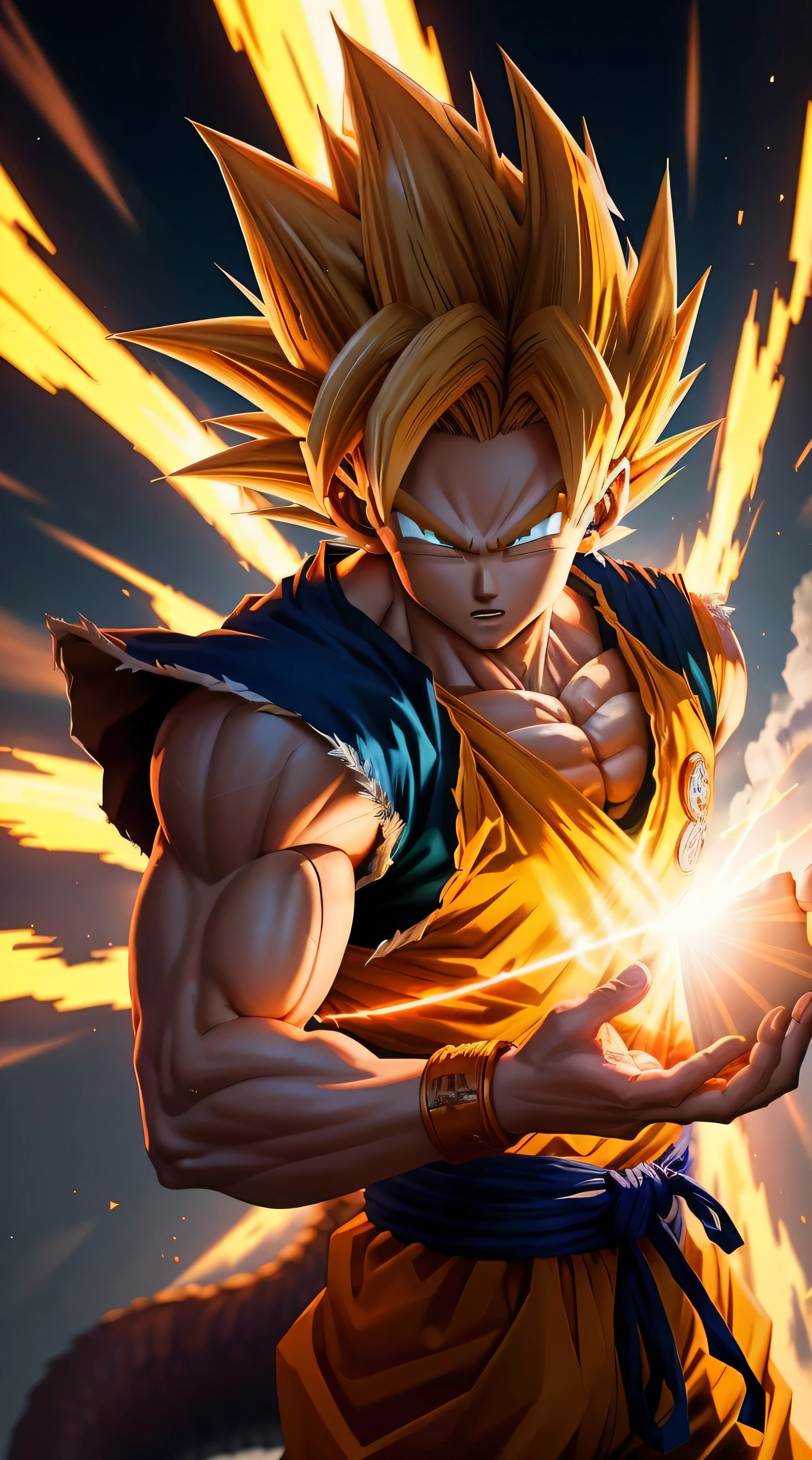 anime artwork, Beautiful light effect, Very detailed, son goku (Dragon Ball)