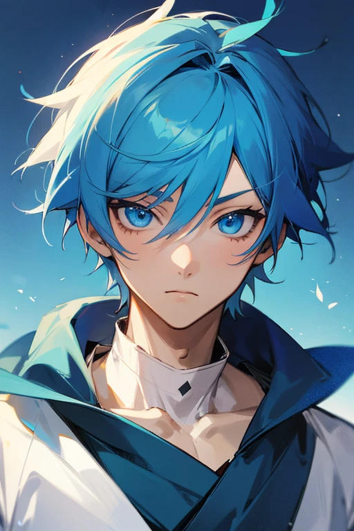 Anime guy with blue hair and blue eyes