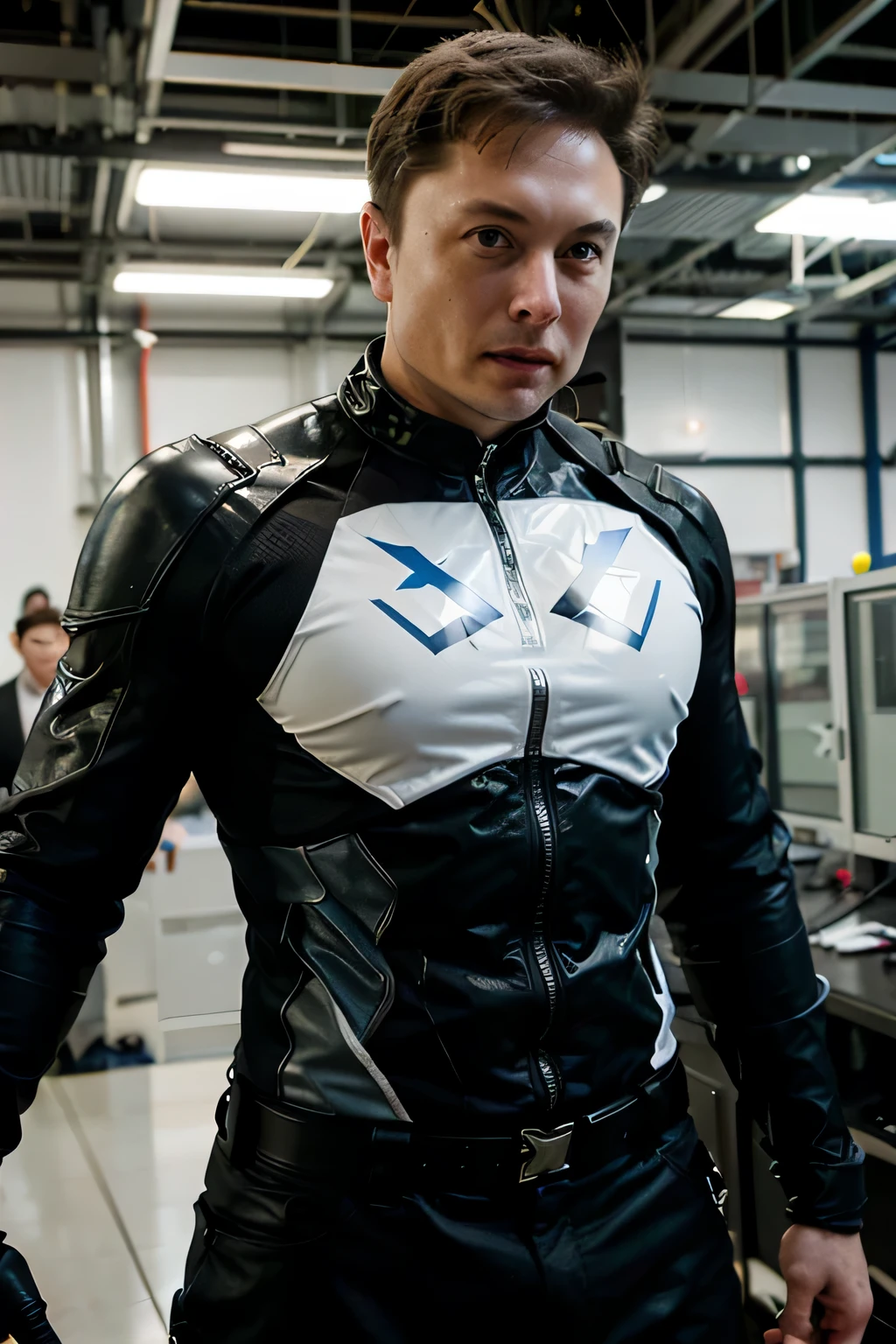 The hero "X-Force" is a fearless and visionary man, inspired by the real-life innovator Elon Musk. Endowed with advanced technological abilities and a brilliant mind like Musk, he wears a futuristic suit made of high-tech and durable materials, with the stylized symbol "X" on his chest, representing his identity as a protector of innovation and progress. Just like Musk, X-Force is known for his courage, determination, and dedication to using technology to create a better and safer world for all.
