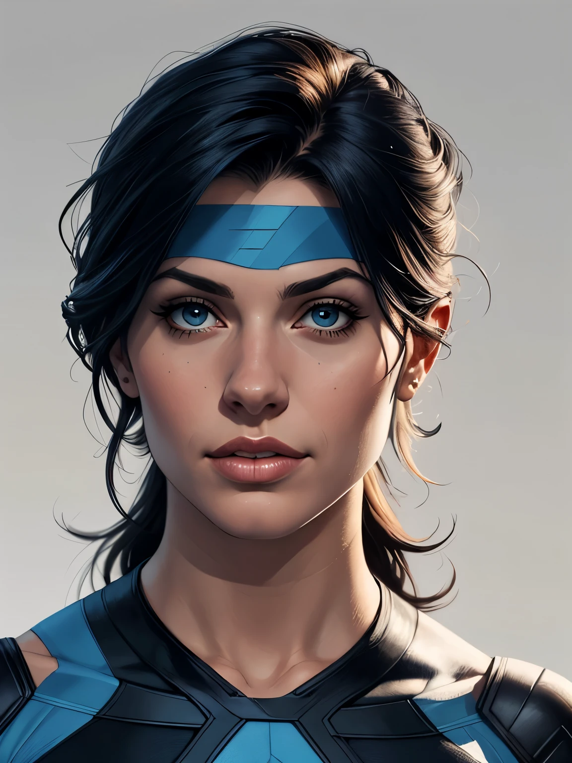 Daniela Melchior as Nightwing, white background , realistic character style , realistic art