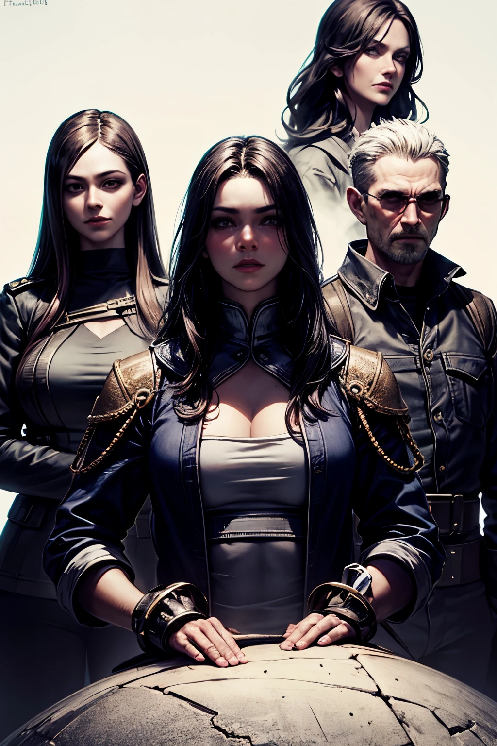 In the center stands the calm, intellectual male leader, flanked by five loyal members - a sharp-eyed woman skilled in espionage, a burly powerhouse, twin technical experts in shadows, and two frontline warriors. Together, they form Nightmare, a formidable force feared by enemies and respected by allies.