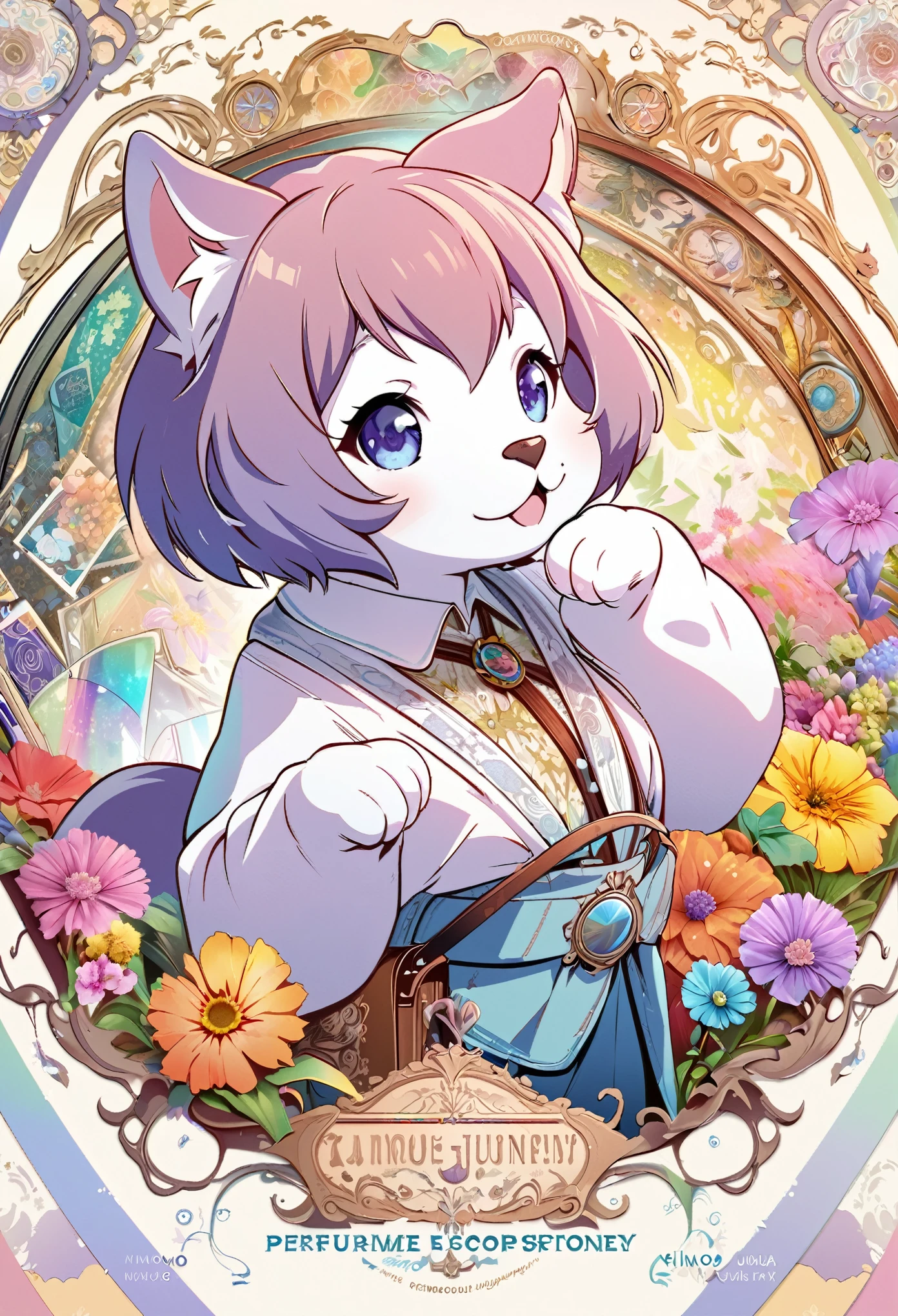 top quality, best quality, logo mark, stamp, Geometric pattern, vector-art, High-quality illustrations by Alfons Mucha, masterpiece(kemono, furry anthro)flower,