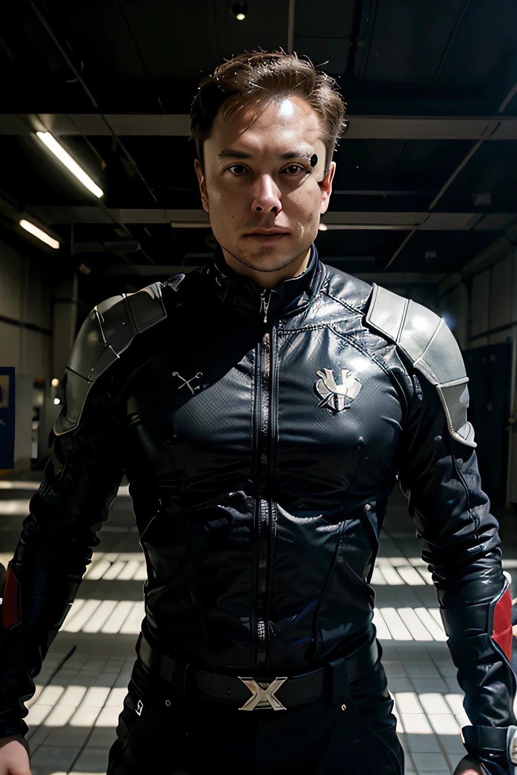 The hero "X-Force" is a fearless and visionary man, inspired by the real-life innovator Elon Musk. Endowed with advanced technological abilities and a brilliant mind like Musk, he wears a futuristic suit made of high-tech and durable materials, with the stylized symbol "X" on his chest, representing his identity as a protector of innovation and progress. Just like Musk, X-Force is known for his courage, determination, and dedication to using technology to create a better and safer world for all.