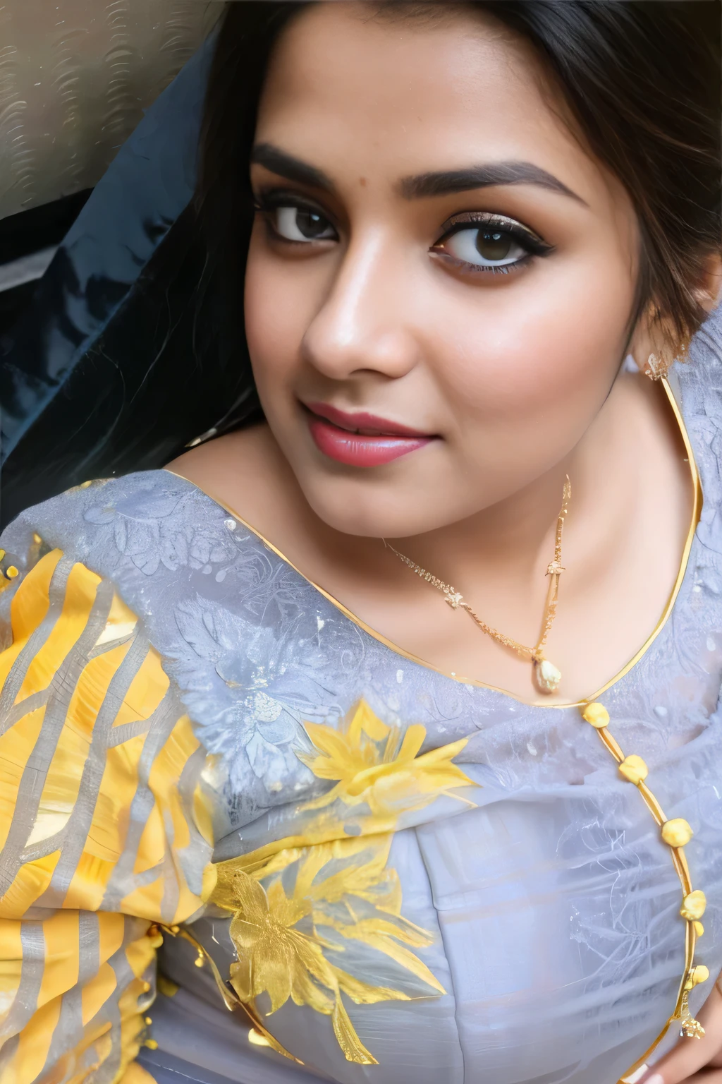 DSLR Prime lens 50 mm camera photo of a beautiful female, backgroud blur, smiling suggestively, wearing saree, orange colour saree, at night club, standing full body, extremely high quality RAW photograph, detailed background, intricate, Exquisite details and textures, highly detailed, ultra detailed photograph, warm lighting, 4k, sharp focus, high resolution, detailed skin, detailed eyes, 8k uhd, dslr, high quality, film grain, Fujifilm XT3,high heels, sun rays, flowers around her