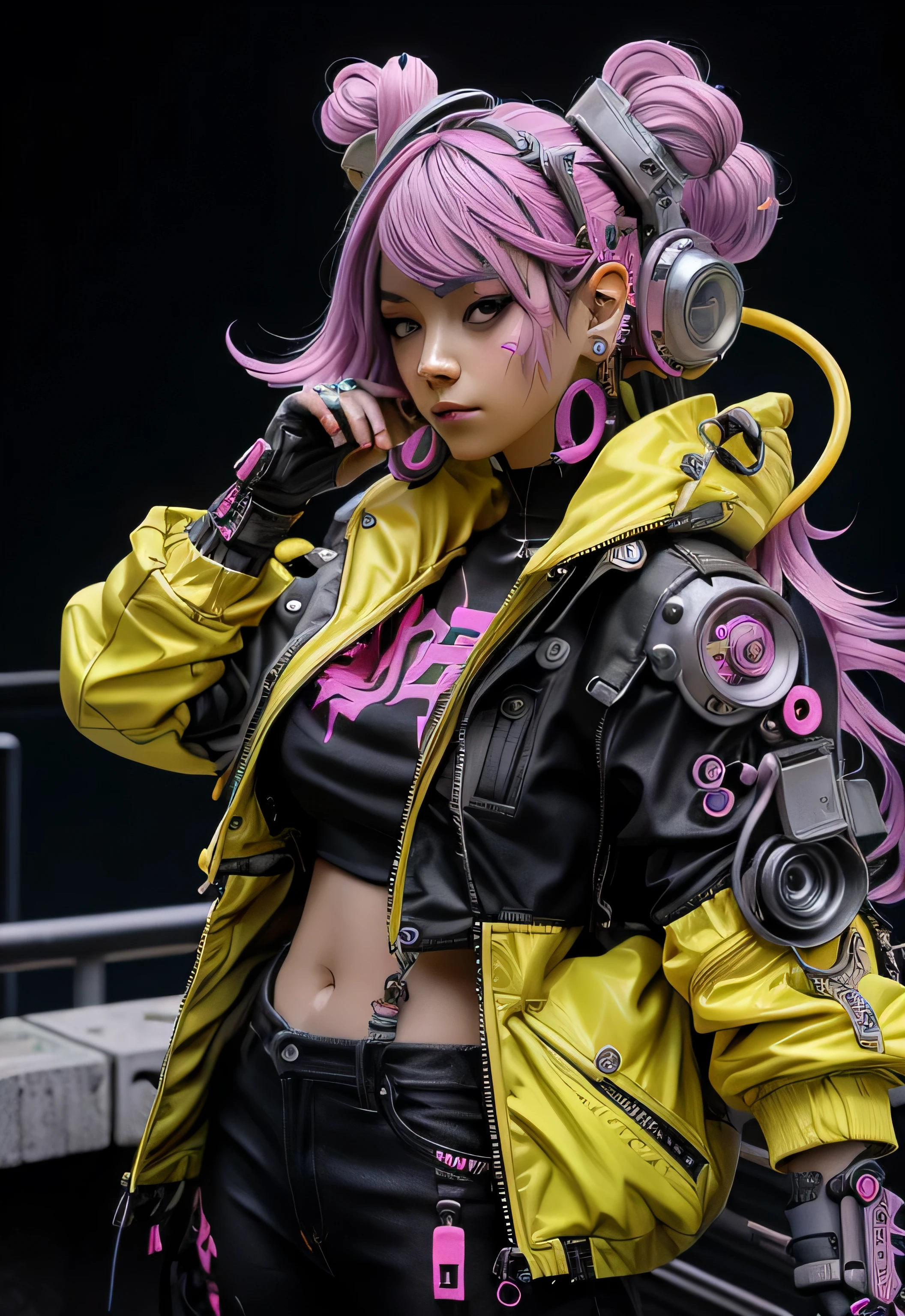 una mujer con cabello rosa sentada encima de una pared, arte cyberpunk de anime, arte de anime ciberpunk, Chica de anime ciberpunk femenina, Chica de anime ciberpunk, cyberpunk dreamy girl, chica ciberpunk, anime ciberpunk, Cyberpunk hermosa chica, arte de anime ciberpunk digital, un cyborg cyberpunk adolescente, neon punk, cyborg joven, arte cyberpunk de alta calidad, Anime cyberpunk moderno, (pechos grandes:1.6)(pechos colgantes: 1.5)(aprietan los senos: 1.3)(bimbo 1.4)(tetas desproporcionadas: 1.4)