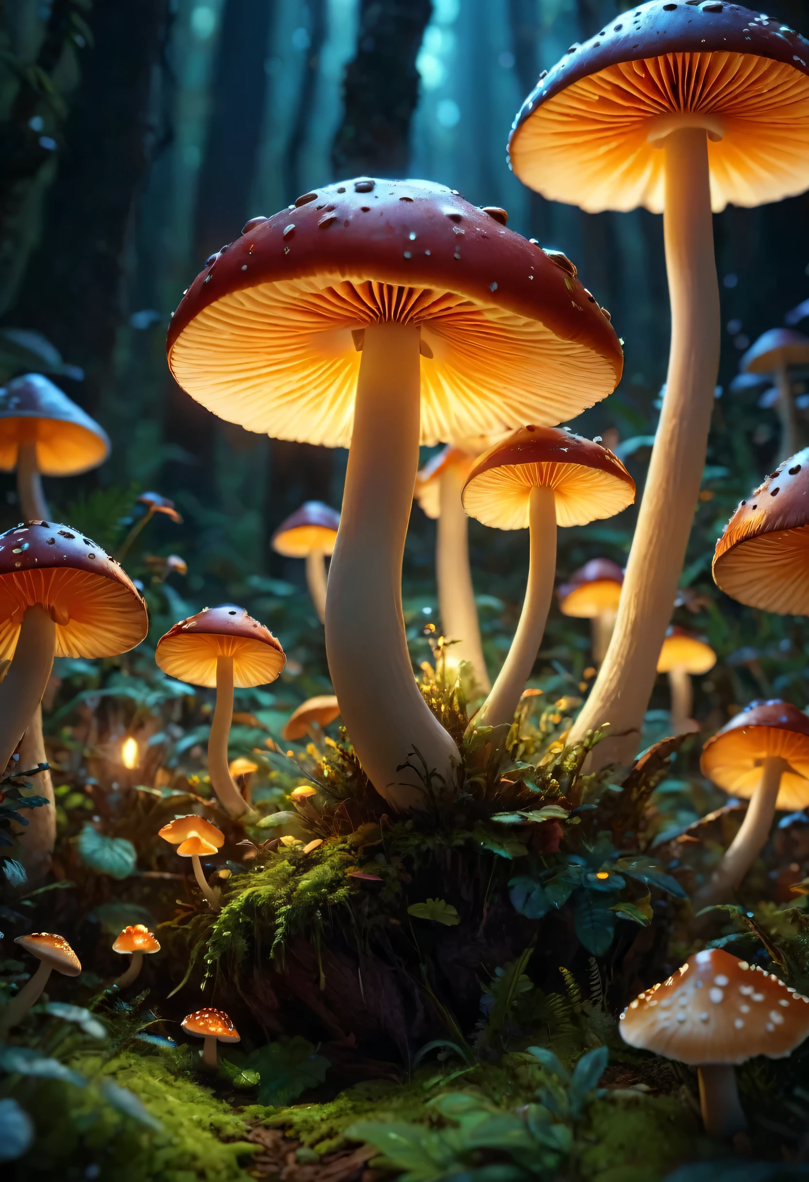 (Extremely detailed CG Octane rendering 8K wallpaper), The most beautiful works of art in the world, Glowing Mushroom , full dynamic color, complex, High Detail, Focus, drama, realistic art