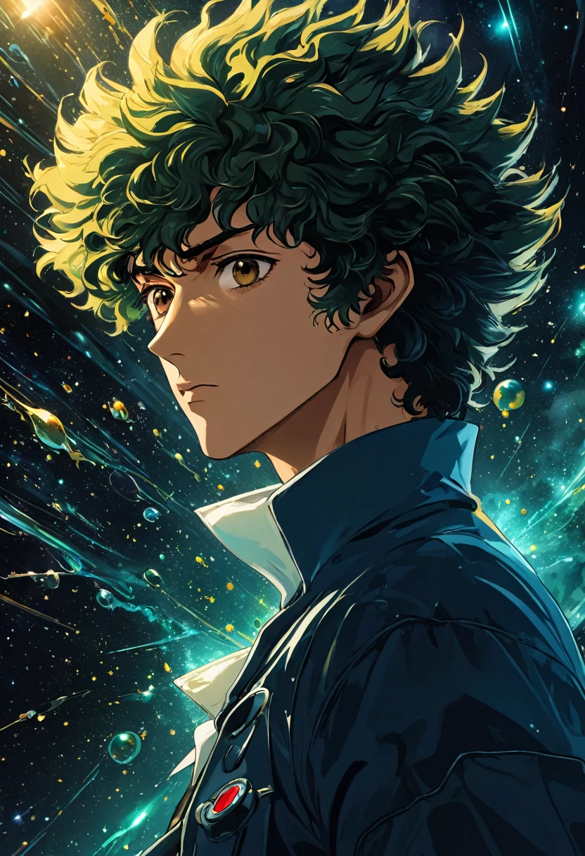 Vector style Spike Spiegel unique set 《Intergalactic cowboy》Combination of science fiction and western elements,Create a unique cosmic background,Intricate details, Unreal Engine, fantasy, Intricate details
融合了未来科技和西部牛仔的风格,Gives a sense of novelty and adventure。
Highly detailed unique character bounty hunter Spike Spiegel (close up)tall and slim,Handsome with dark green hair and brown eyes masterpiece movie stills, Digital oil painting paint dripping art station concept art high-definition high-quality art work
