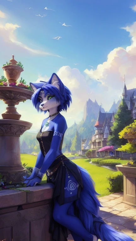 A beautiful and detailed (sweet picture) von ((Krystal)), Sternenfuchs Krystal, Schlank, liebenswert, green eyes, small breasts, lange haare, Raumanzug, Dekollete, Grinsen, hoch schauen,, Anthro, Pelzig, Hochgeladen E621, detailed flauschige fur, (von Fluff-Kevlar, Bayard Wu, personalami, Pino Daeni), detailliertes Gesicht, (flauschige), 1Girl, Allein, posiert mit einem schwert