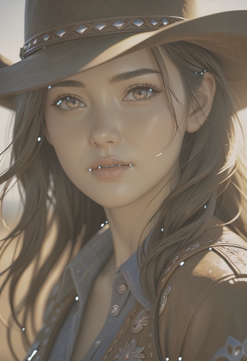 western cowboy style, Cowgirl, photograph, highest quality, Realistic, Realistic, Intricate details, (The finer details), (Intricate details), Cinematic Light, highest quality backlight, clear lines, 8k, Ultra-high resolution, Purelos Face_v1,