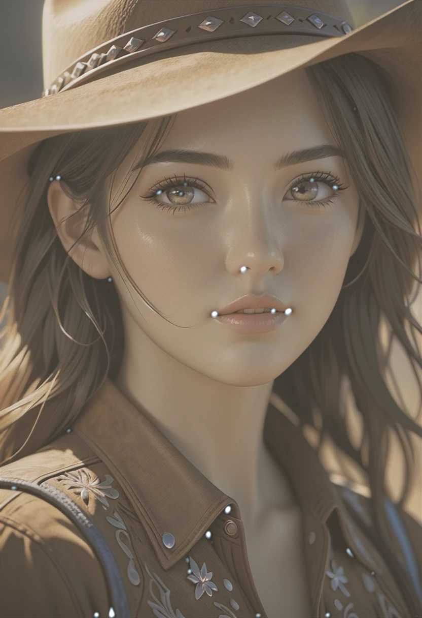 western cowboy style, Cowgirl, photograph, highest quality, Realistic, Realistic, Intricate details, (The finer details), (Intricate details), Cinematic Light, highest quality backlight, clear lines, 8k, Ultra-high resolution, Purelos Face_v1,