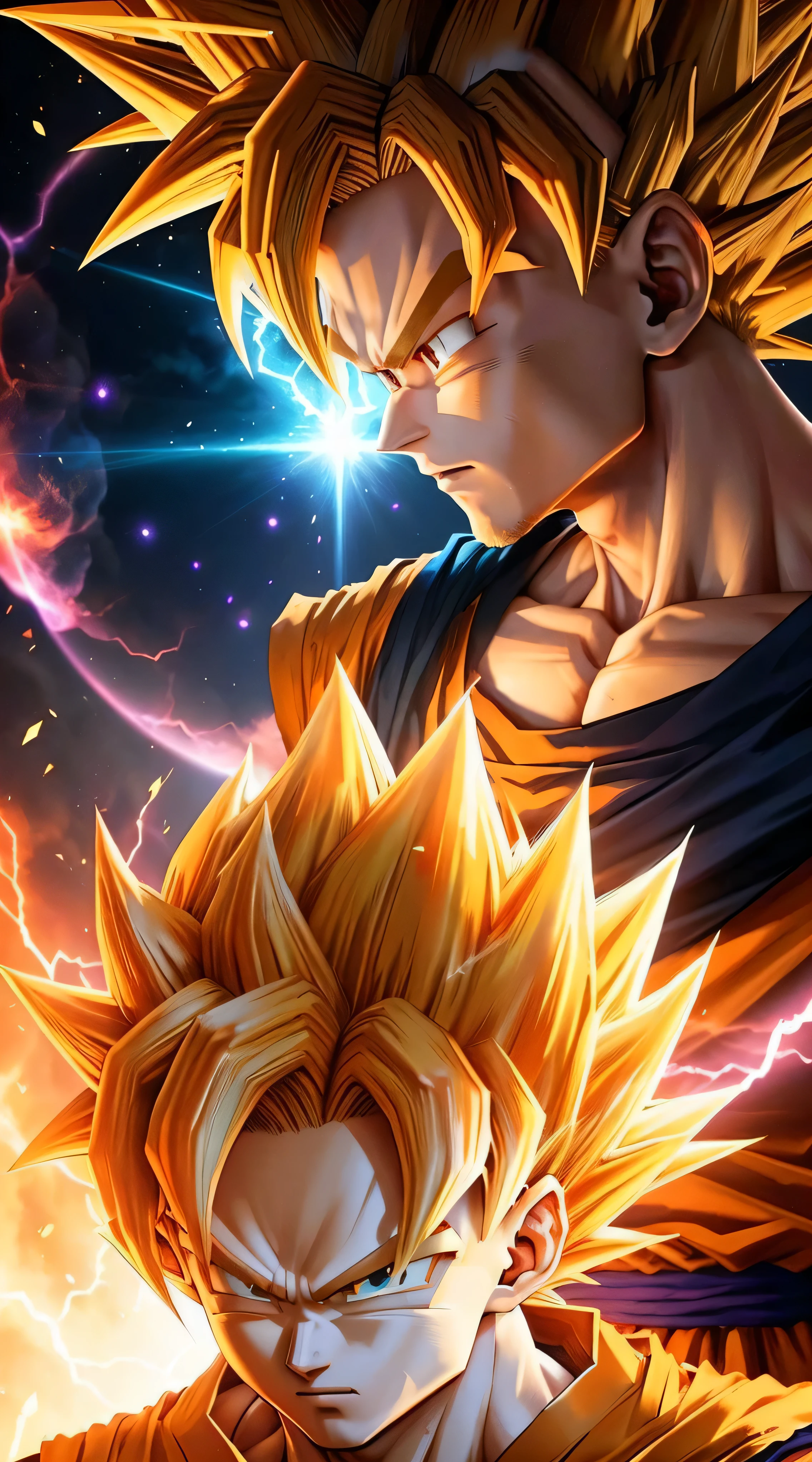 anime artwork, Beautiful light effect, Very detailed, son goku (Dragon Ball)、Super Saiyan、