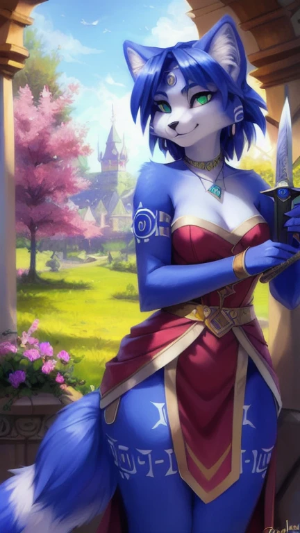 A beautiful and detailed (sweet picture) von ((Krystal)), Sternenfuchs Krystal, Schlank, liebenswert, green eyes, small breasts, lange haare,fantasie robe, Dekollete, Grinsen, hoch schauen,, Anthro, Pelzig, Hochgeladen E621, detailed flauschige fur, (von Fluff-Kevlar, Bayard Wu, personalami, Pino Daeni), detailliertes Gesicht, (flauschige), 1Girl, Allein, (posing with a sword in her hands:1.3),light armor